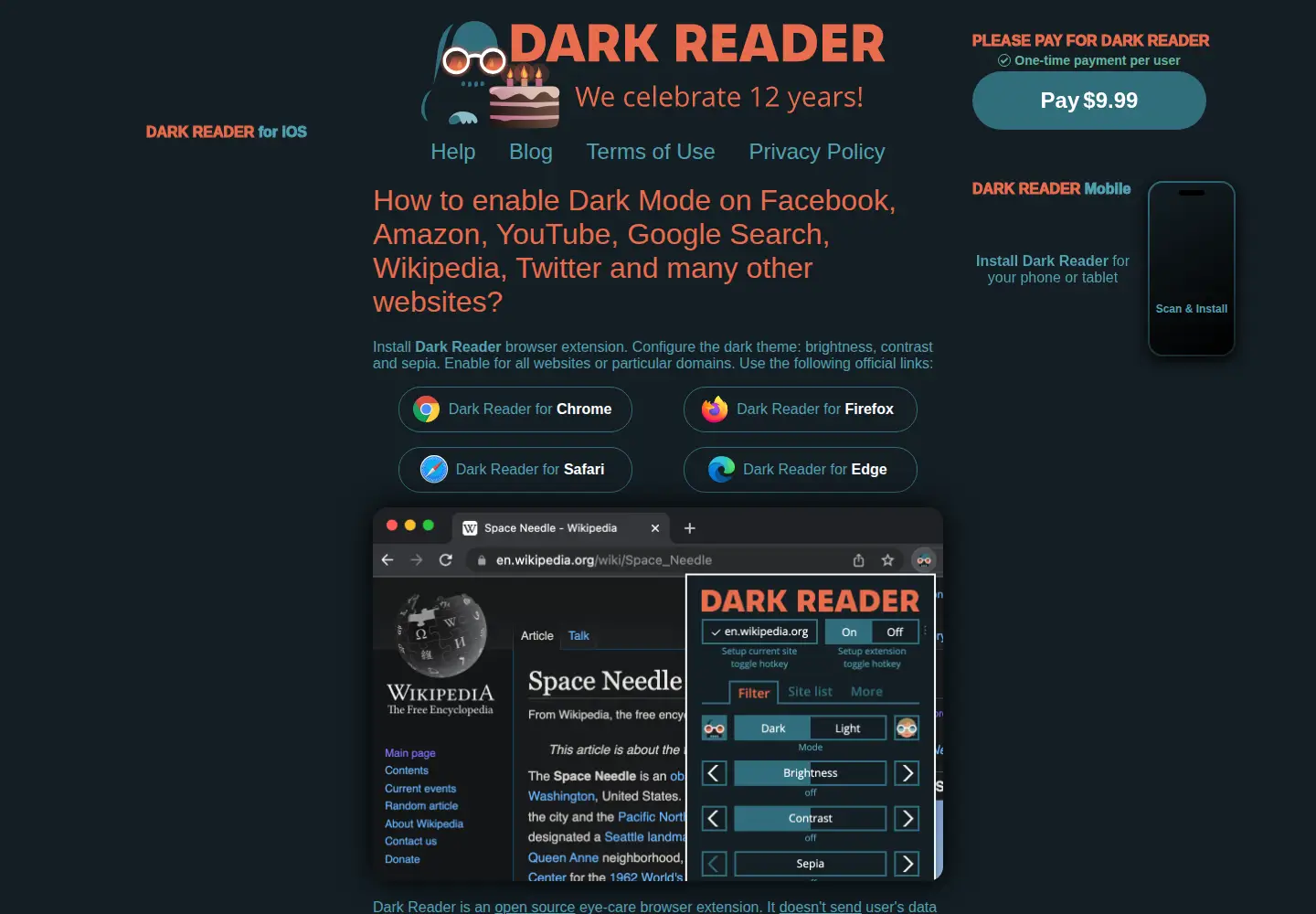 Screenshot of darkreader.org