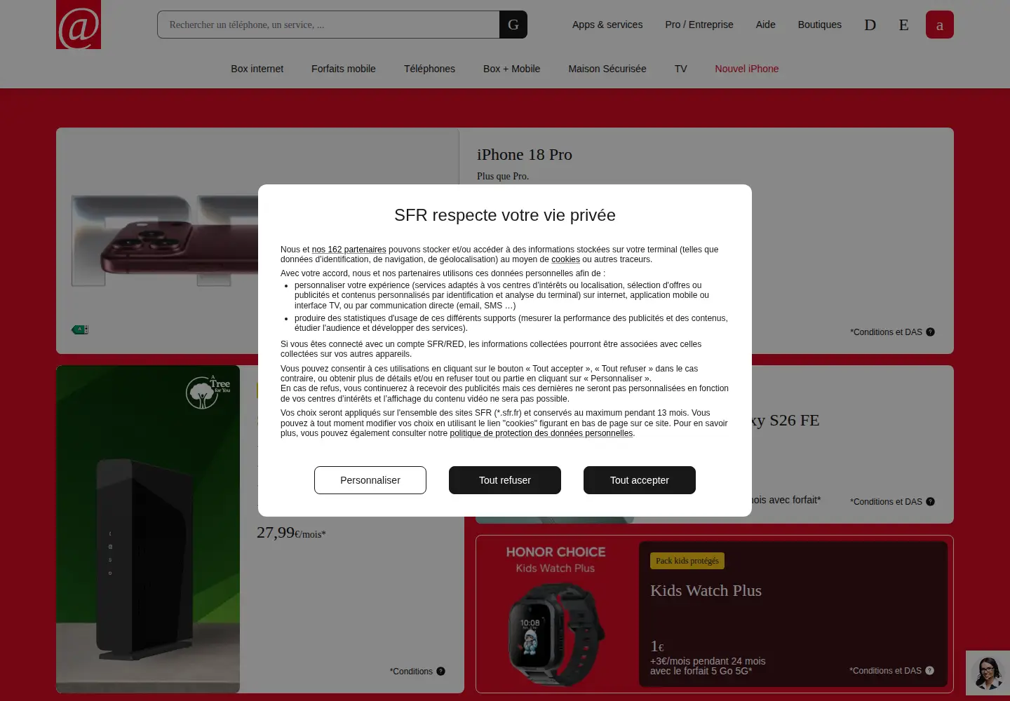 Screenshot of sfr.fr