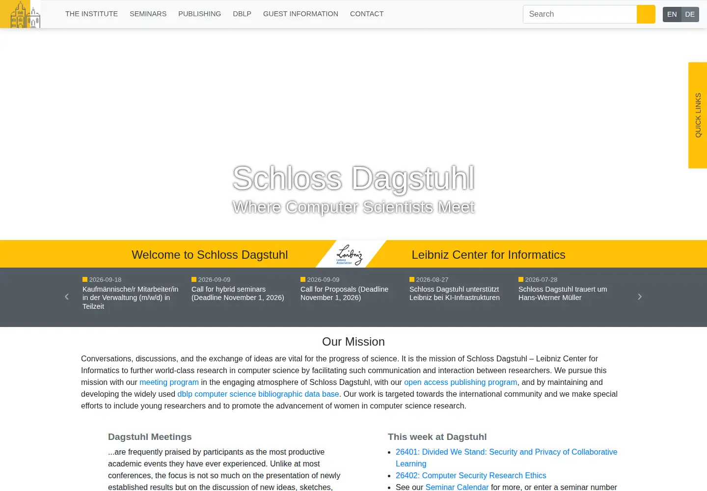 Screenshot of dagstuhl.de