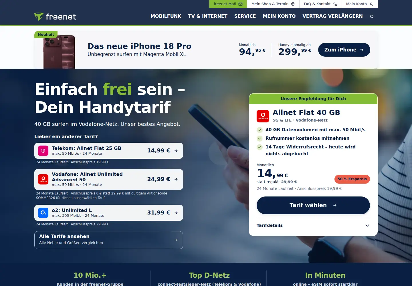 Screenshot of freenet.de