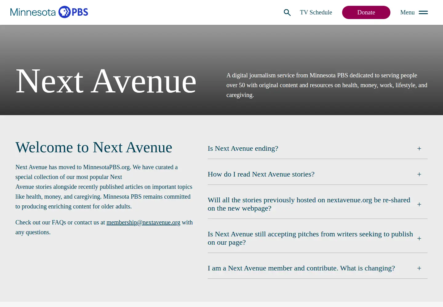 Captured homepage of nextavenue.org in the current scan