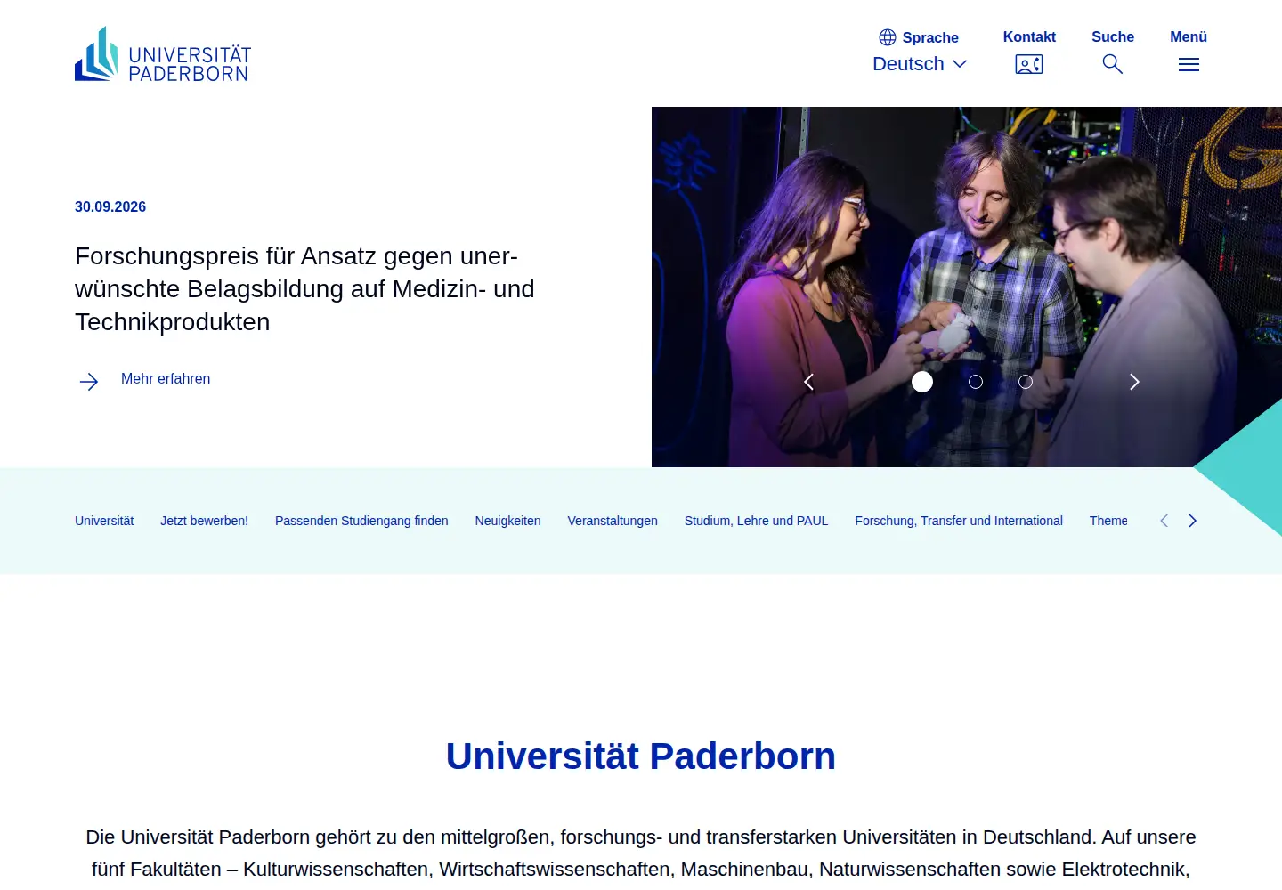 Screenshot of uni-paderborn.de