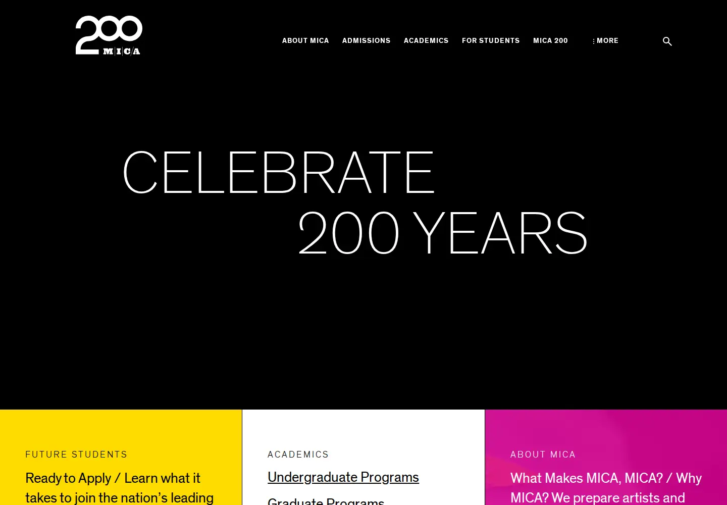 Screenshot of mica.edu