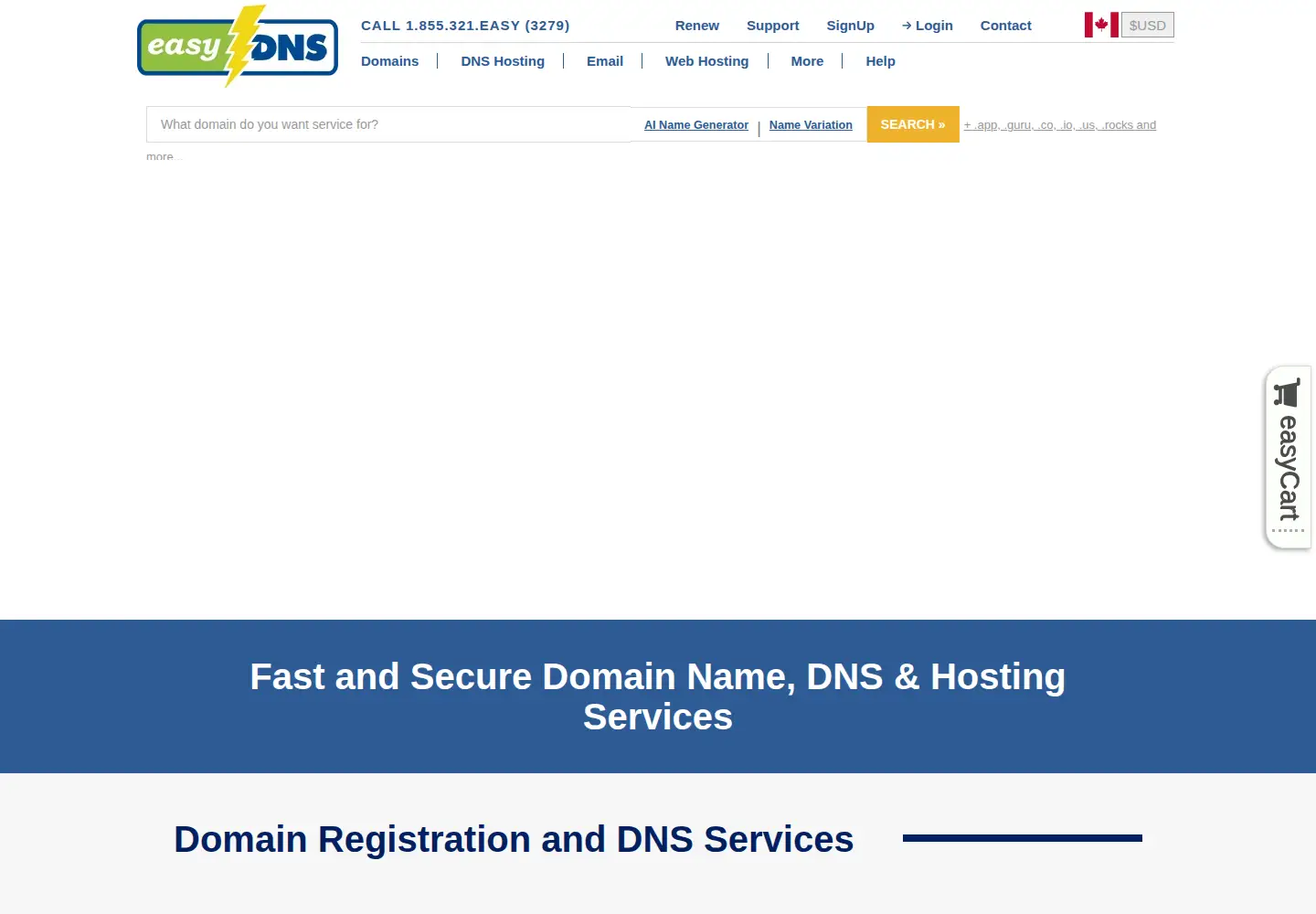 Screenshot of easydns.com