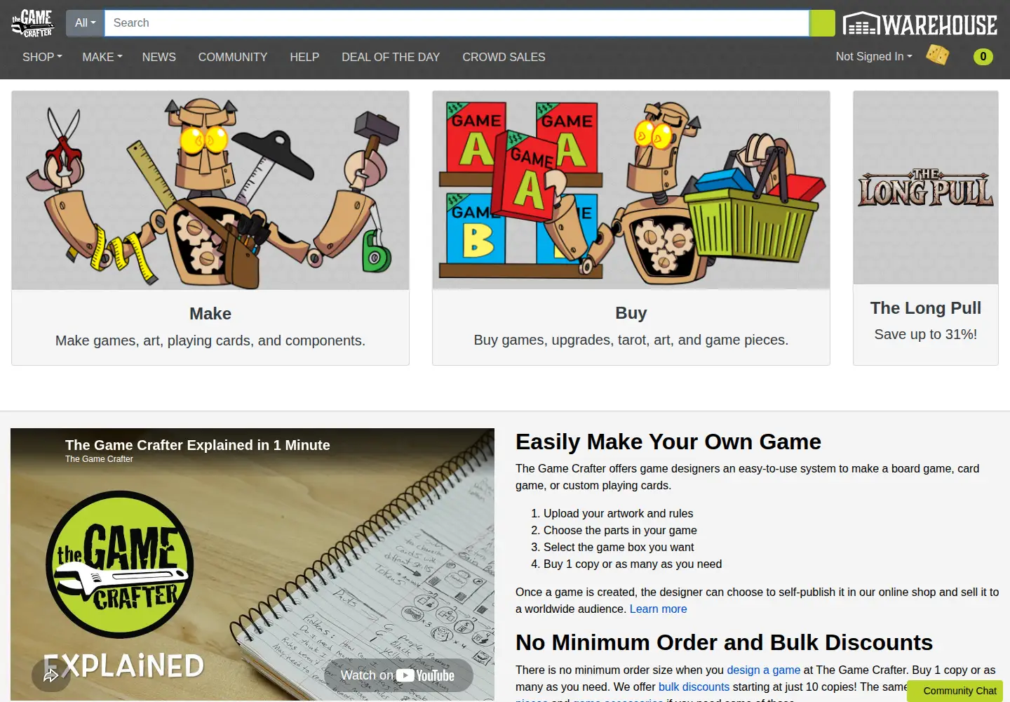 Screenshot of thegamecrafter.com