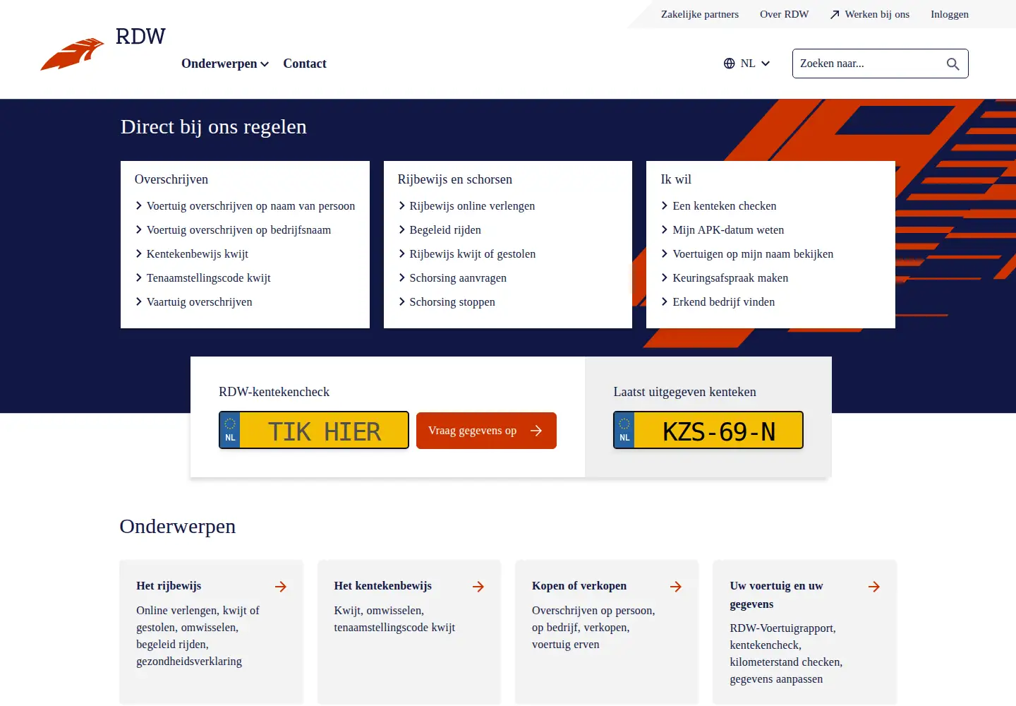 Screenshot of rdw.nl