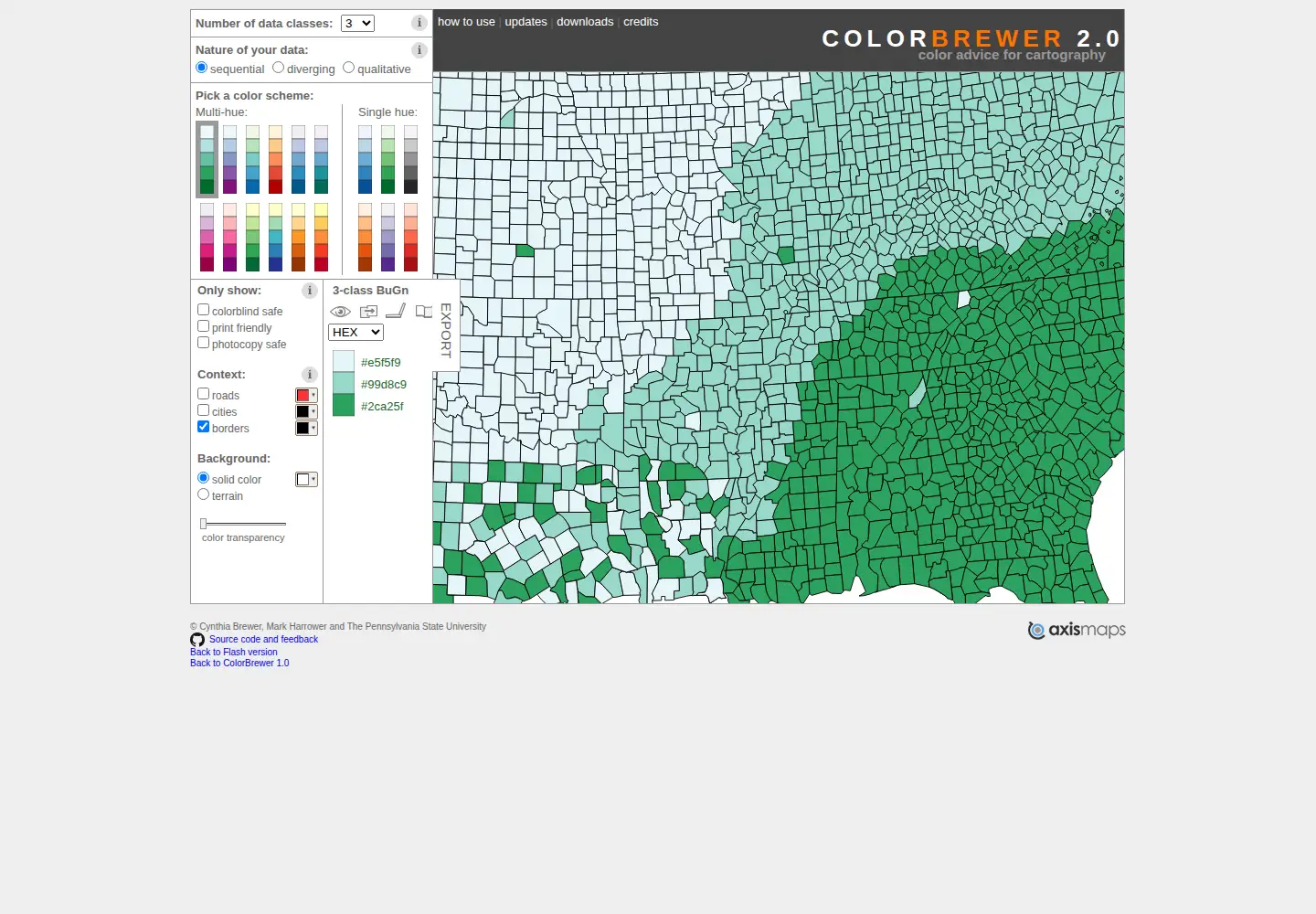 Screenshot of colorbrewer2.org
