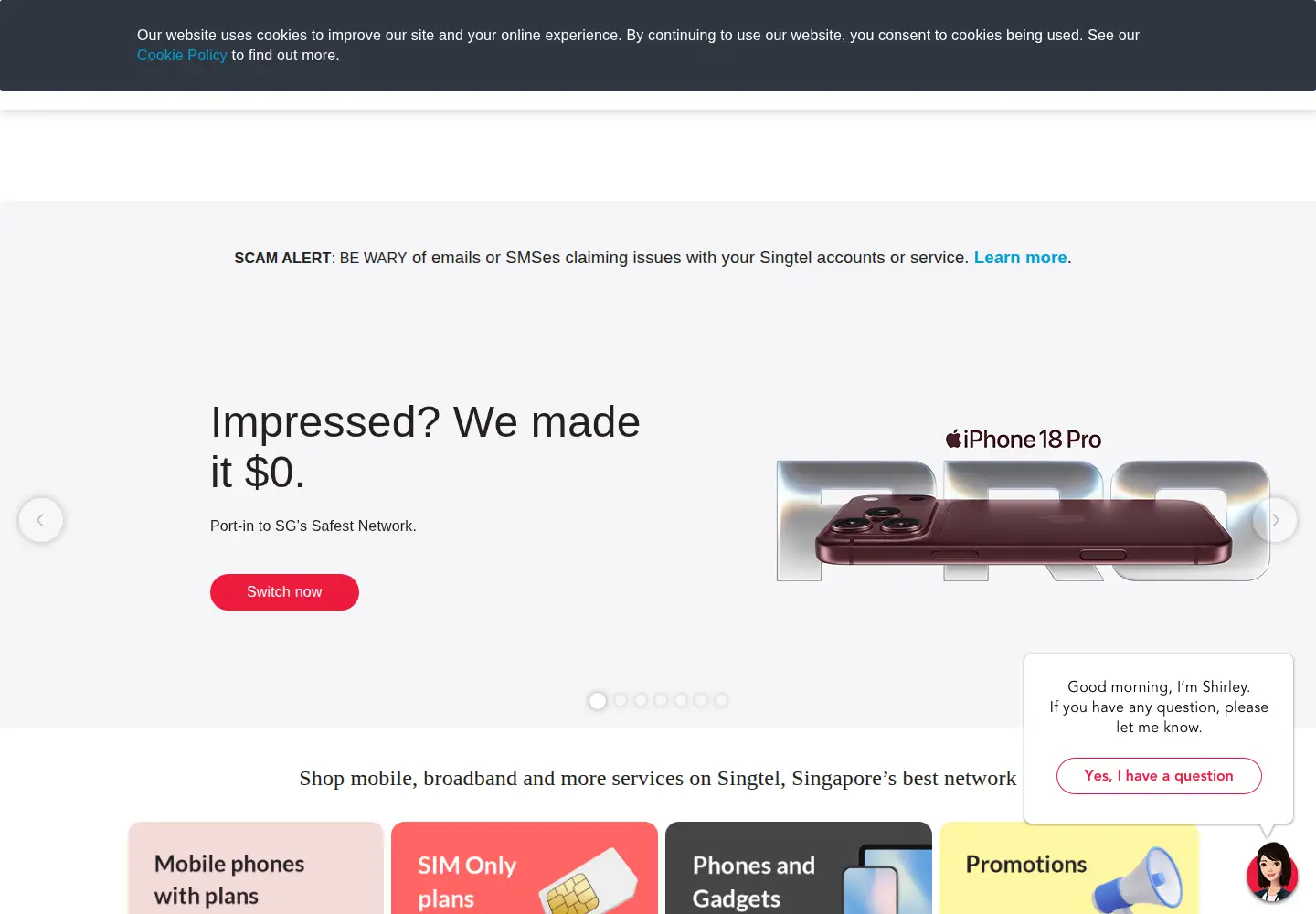 Screenshot of singtel.com