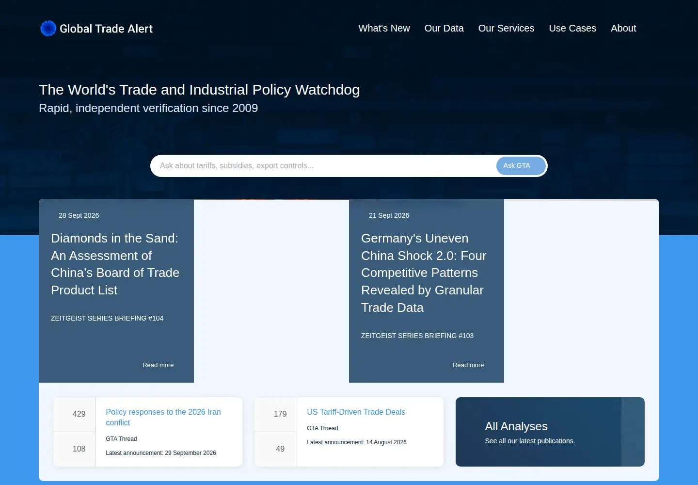 Screenshot of globaltradealert.org