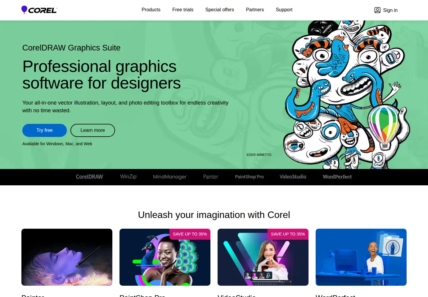 Screenshot of corel.com