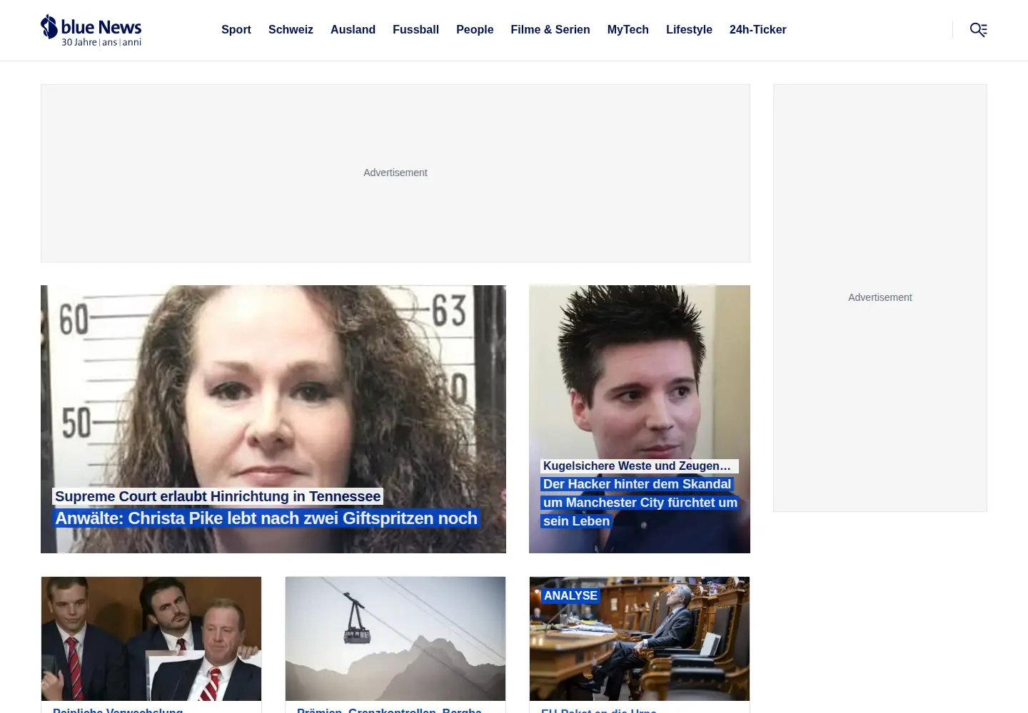 Screenshot of bluewin.ch