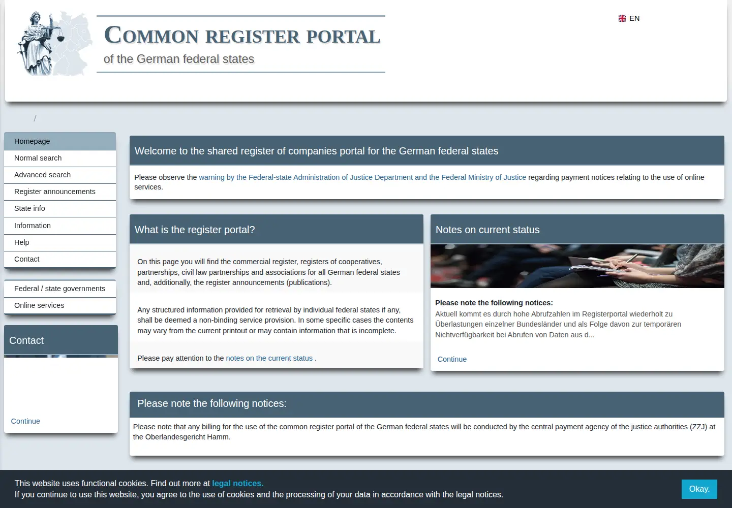 Screenshot of handelsregister.de