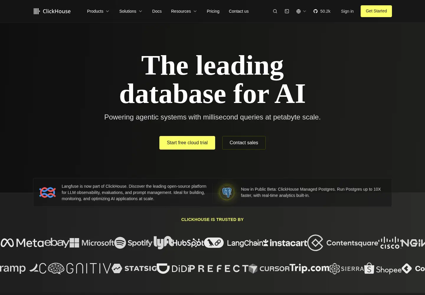 Screenshot of clickhouse.yandex