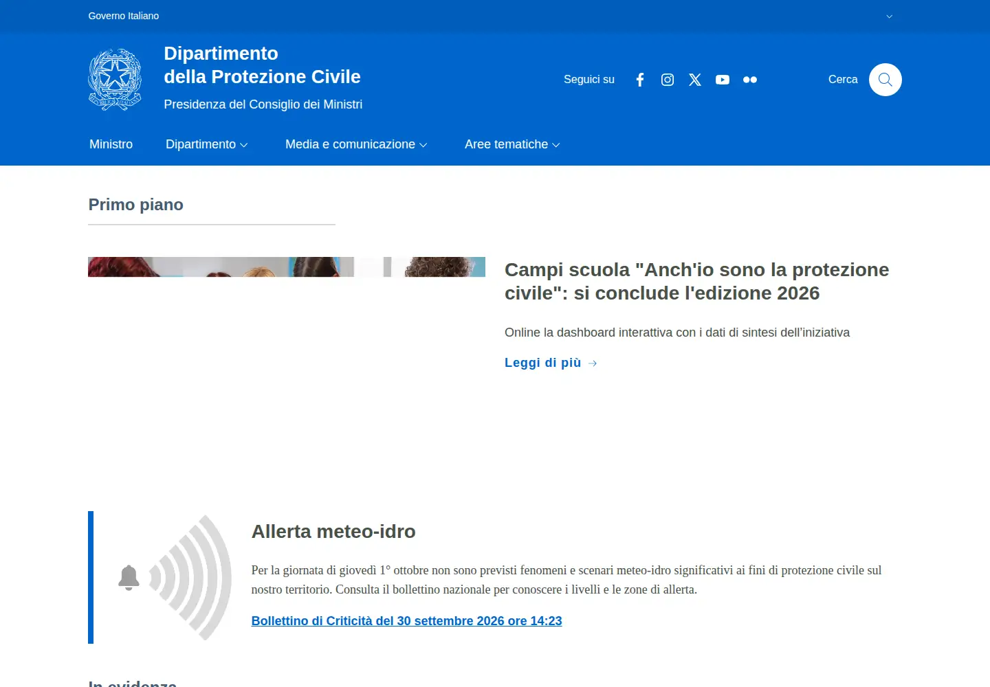 Screenshot of protezionecivile.gov.it