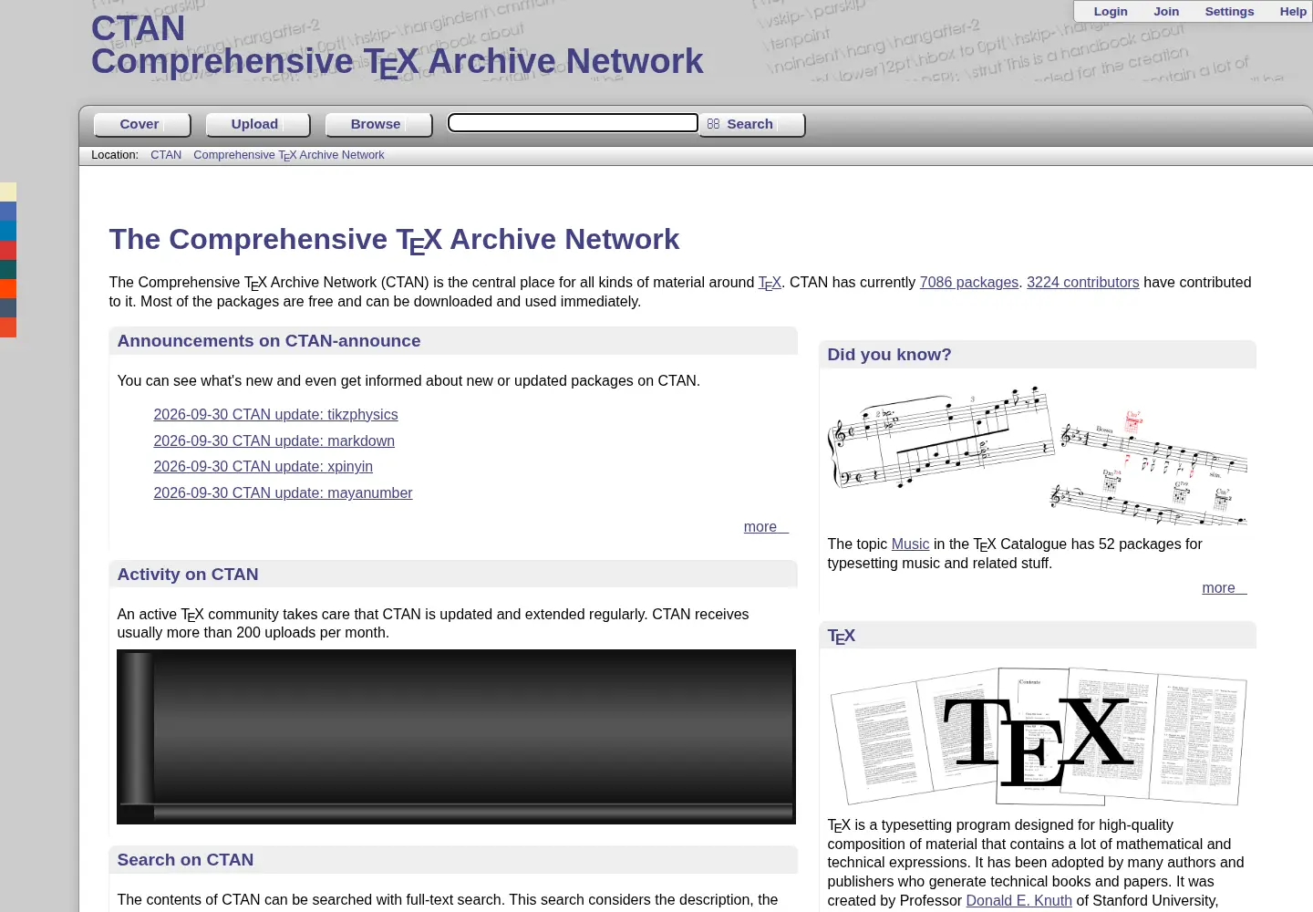 Screenshot of ctan.org