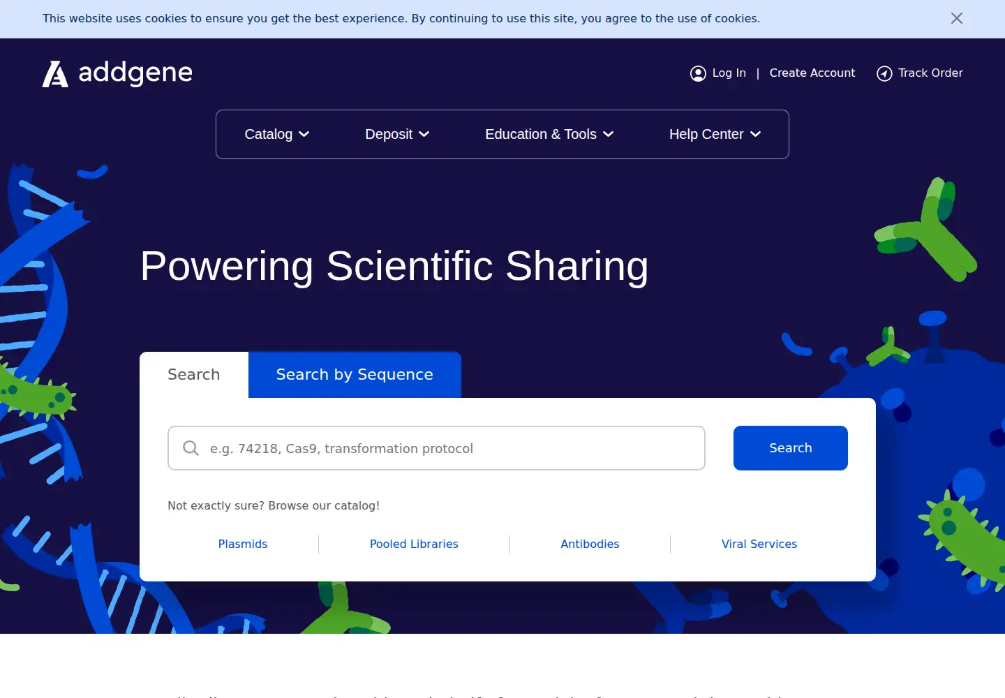Screenshot of addgene.org
