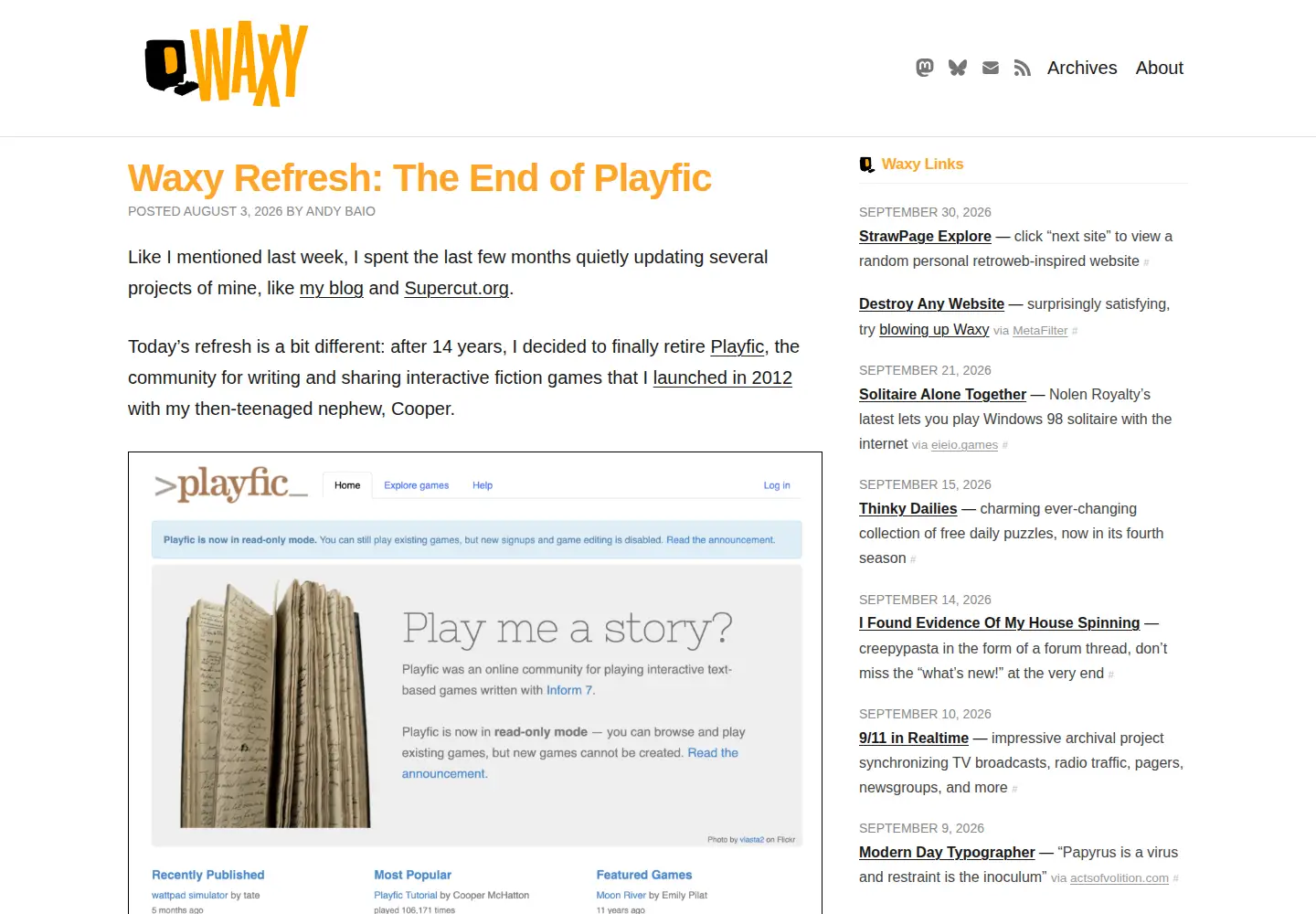 Screenshot of waxy.org