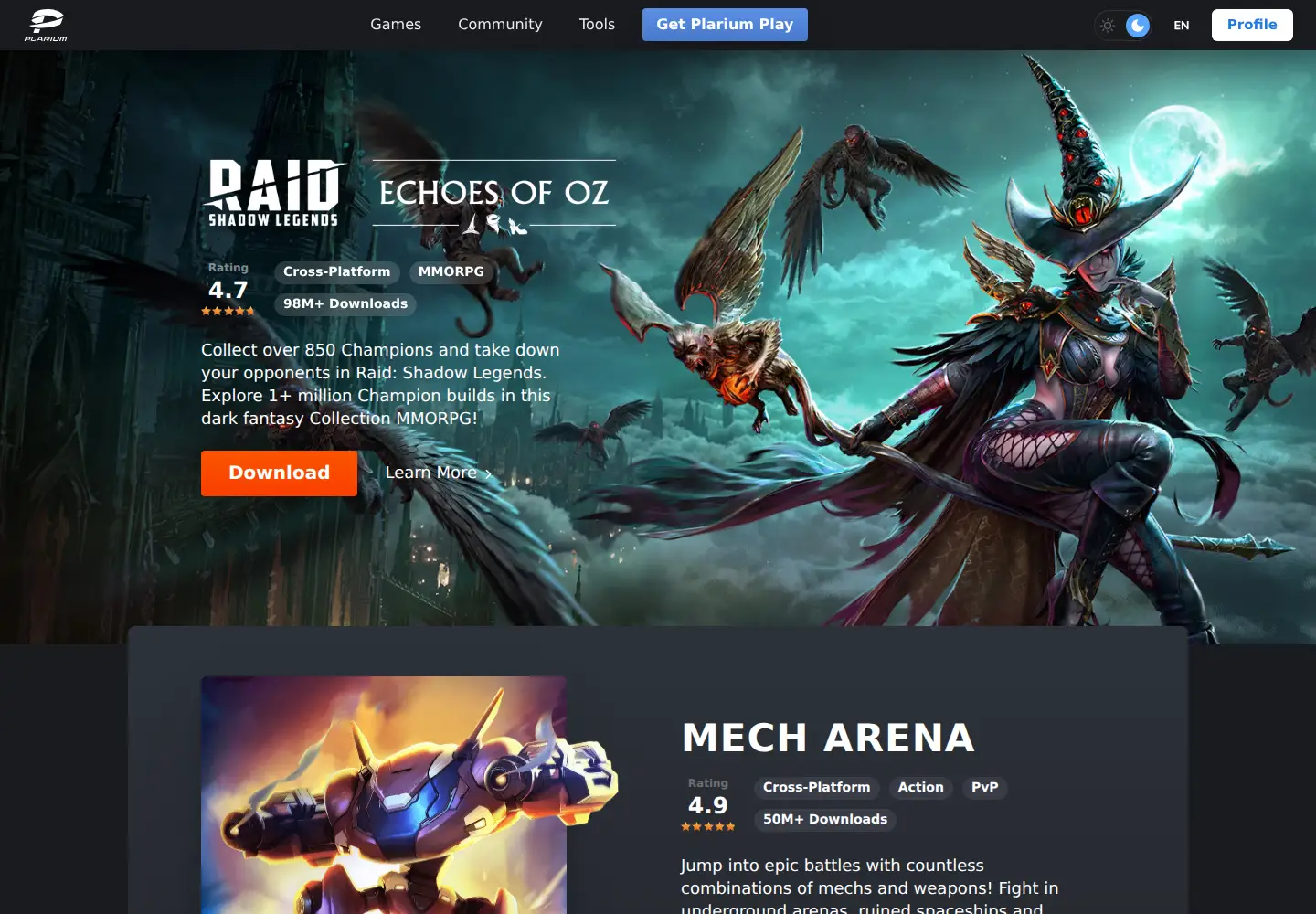 Screenshot of plarium.com