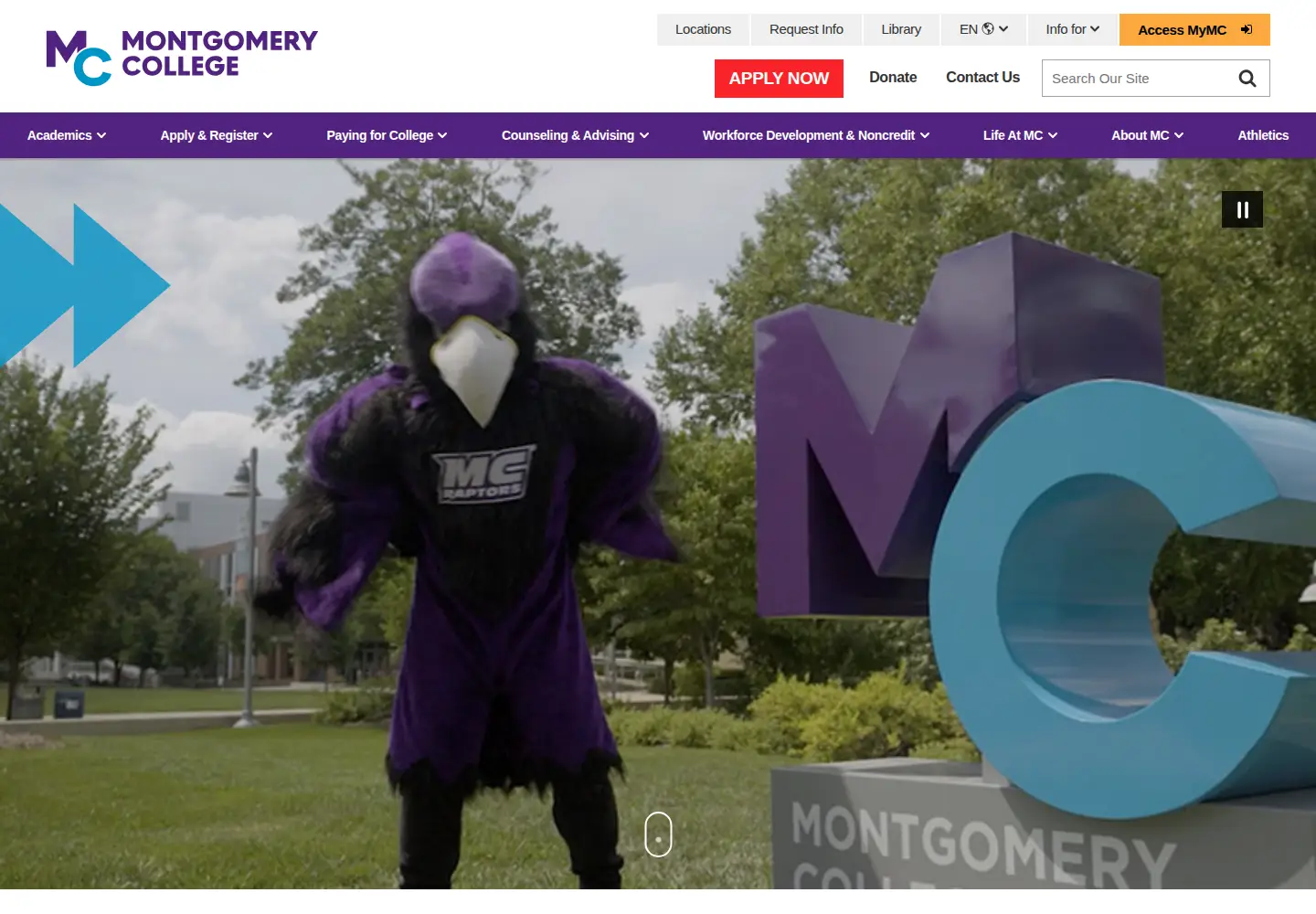 Screenshot of montgomerycollege.edu