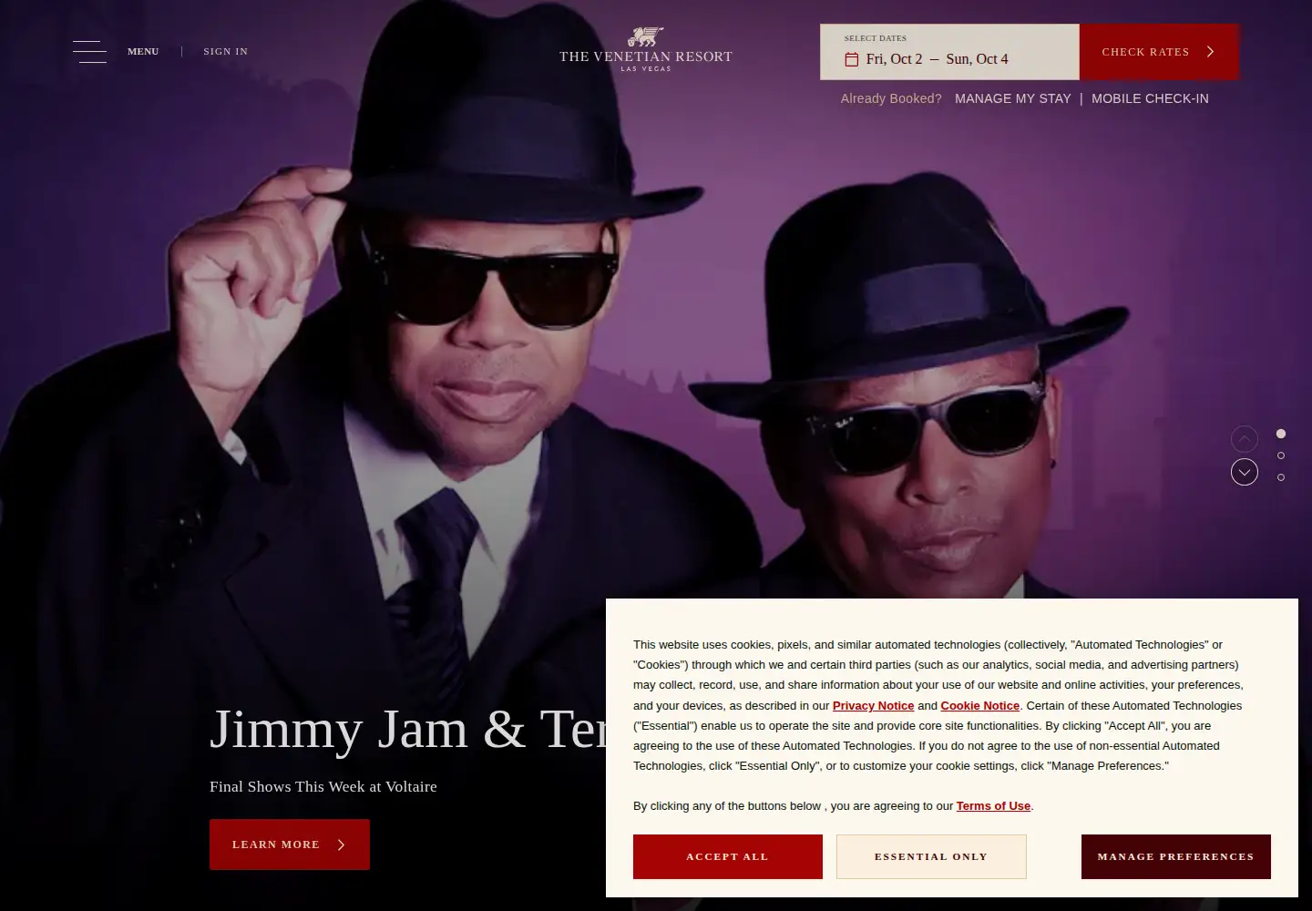 Screenshot of venetianlasvegas.com