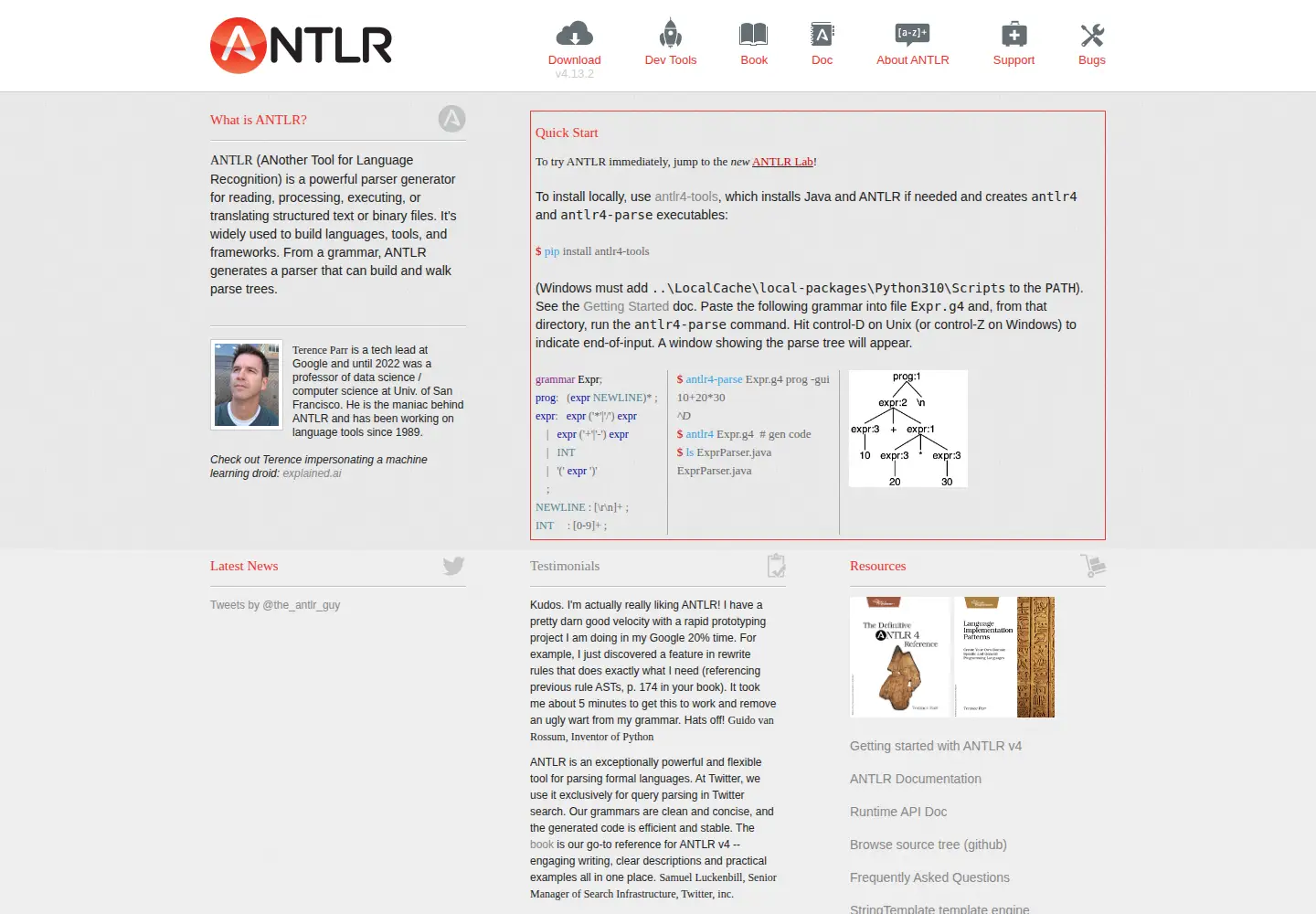 Screenshot of antlr.org