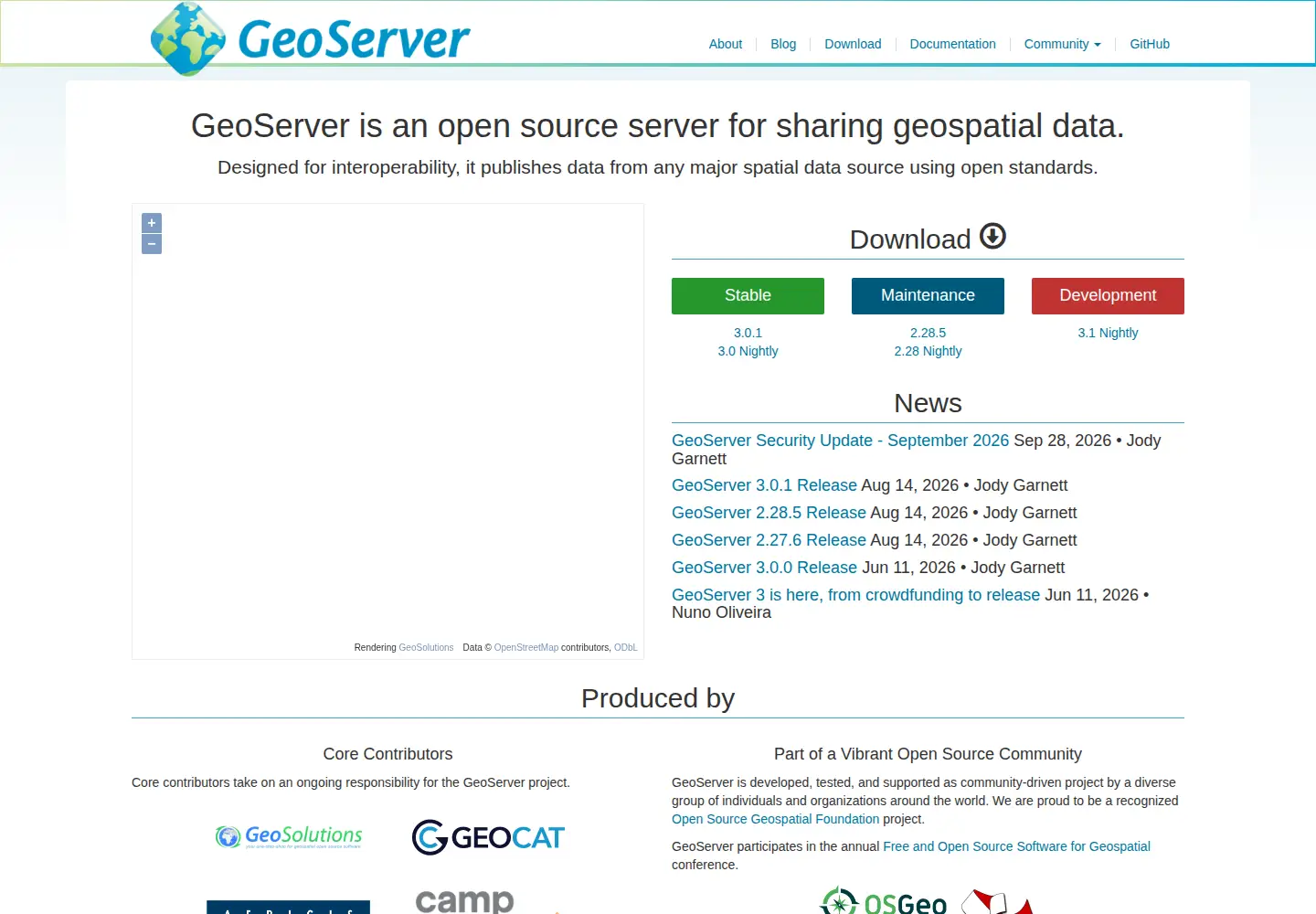 Screenshot of geoserver.org