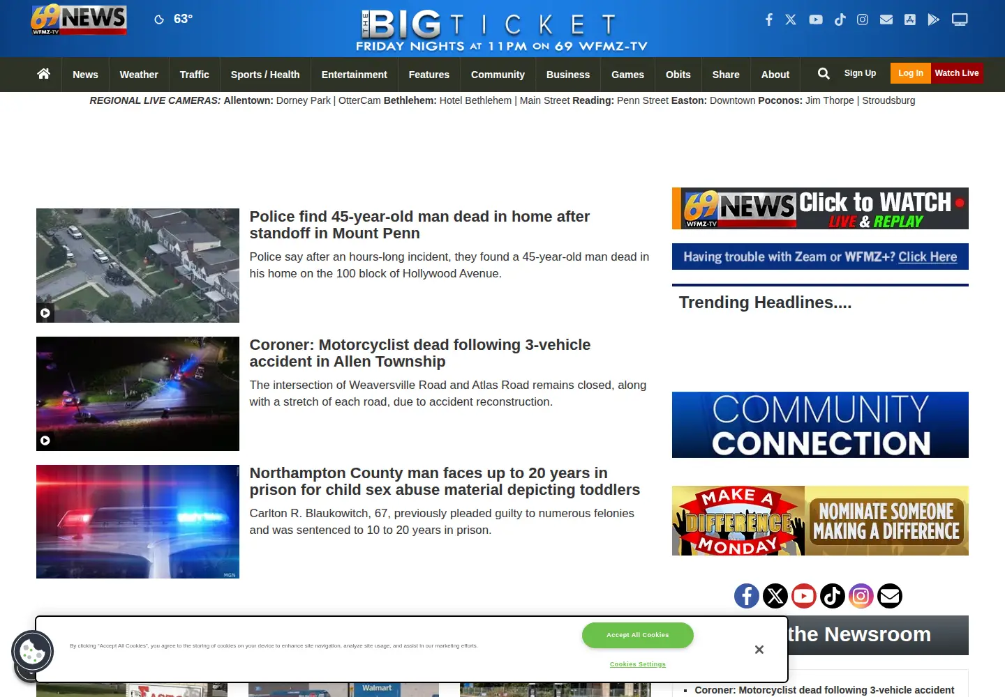 Screenshot of wfmz.com