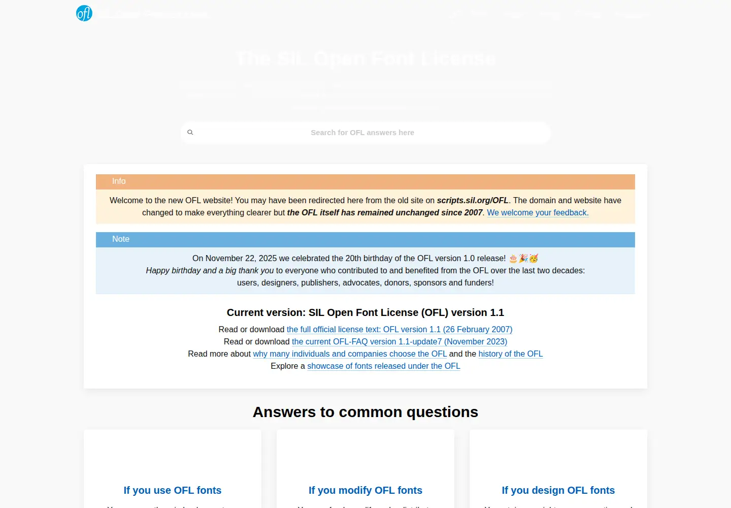 Screenshot of openfontlicense.org