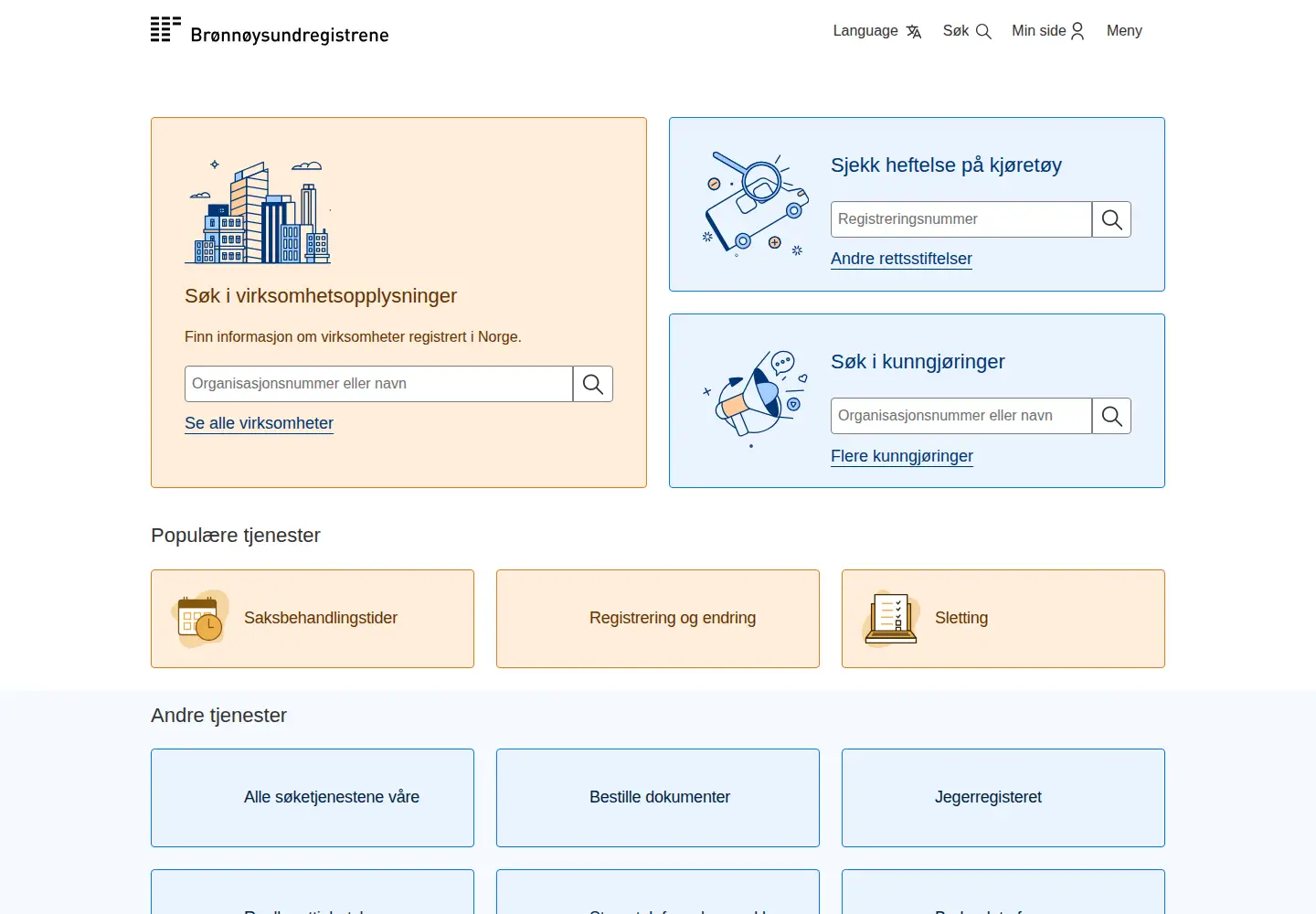 Screenshot of brreg.no