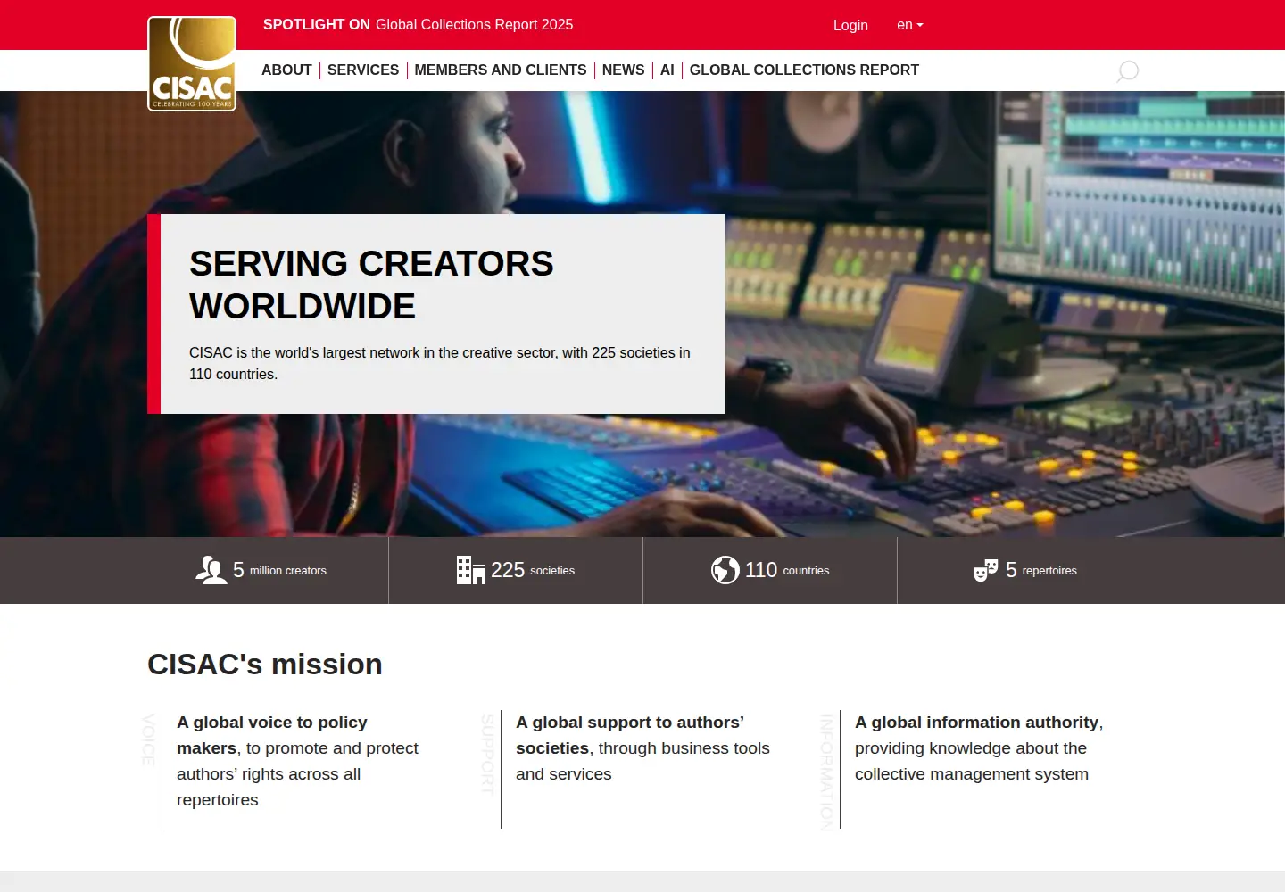 Screenshot of cisac.org