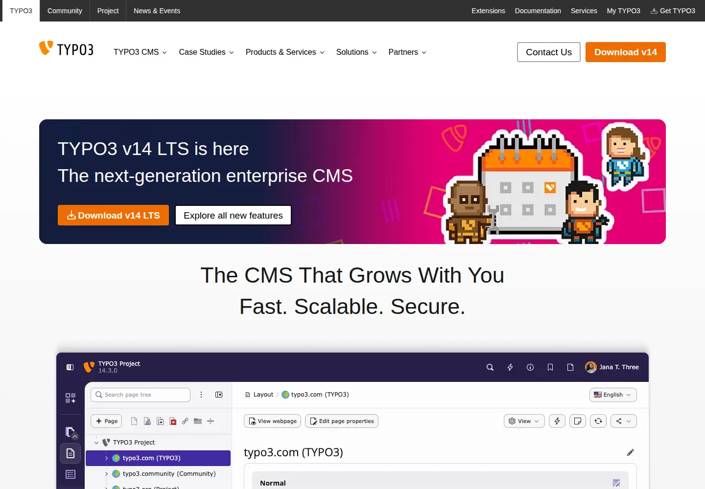 Screenshot of typo3.com