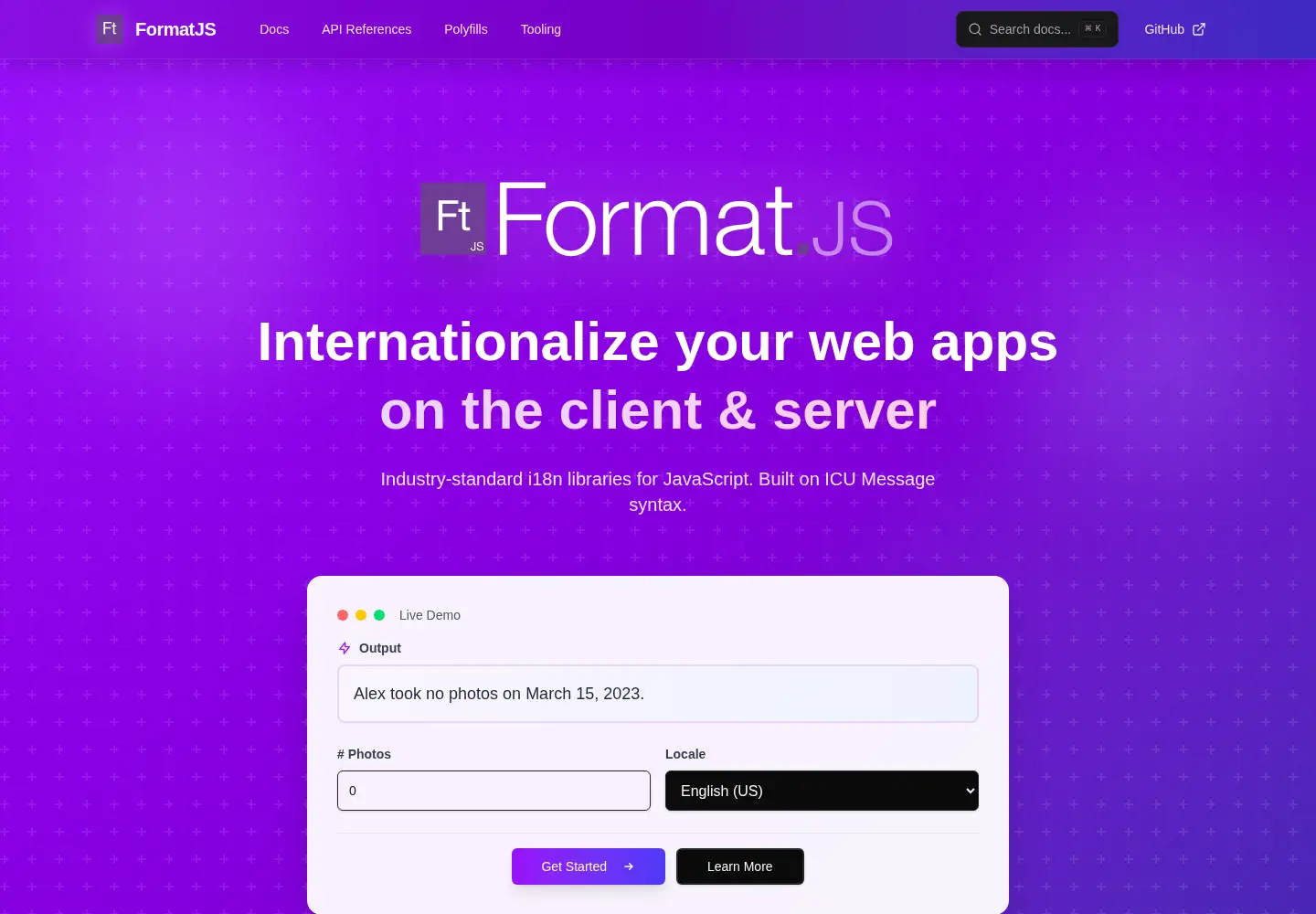 Screenshot of formatjs.io
