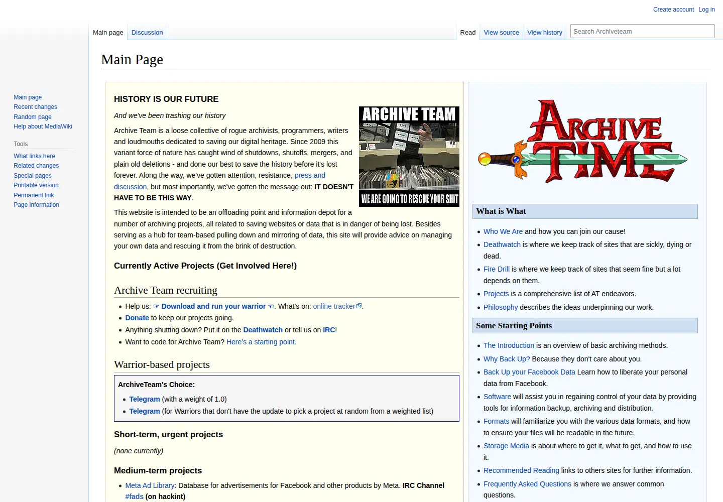 Screenshot of archiveteam.org