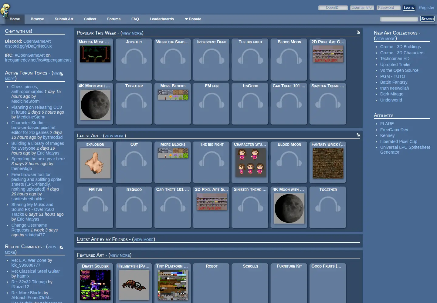Screenshot of opengameart.org