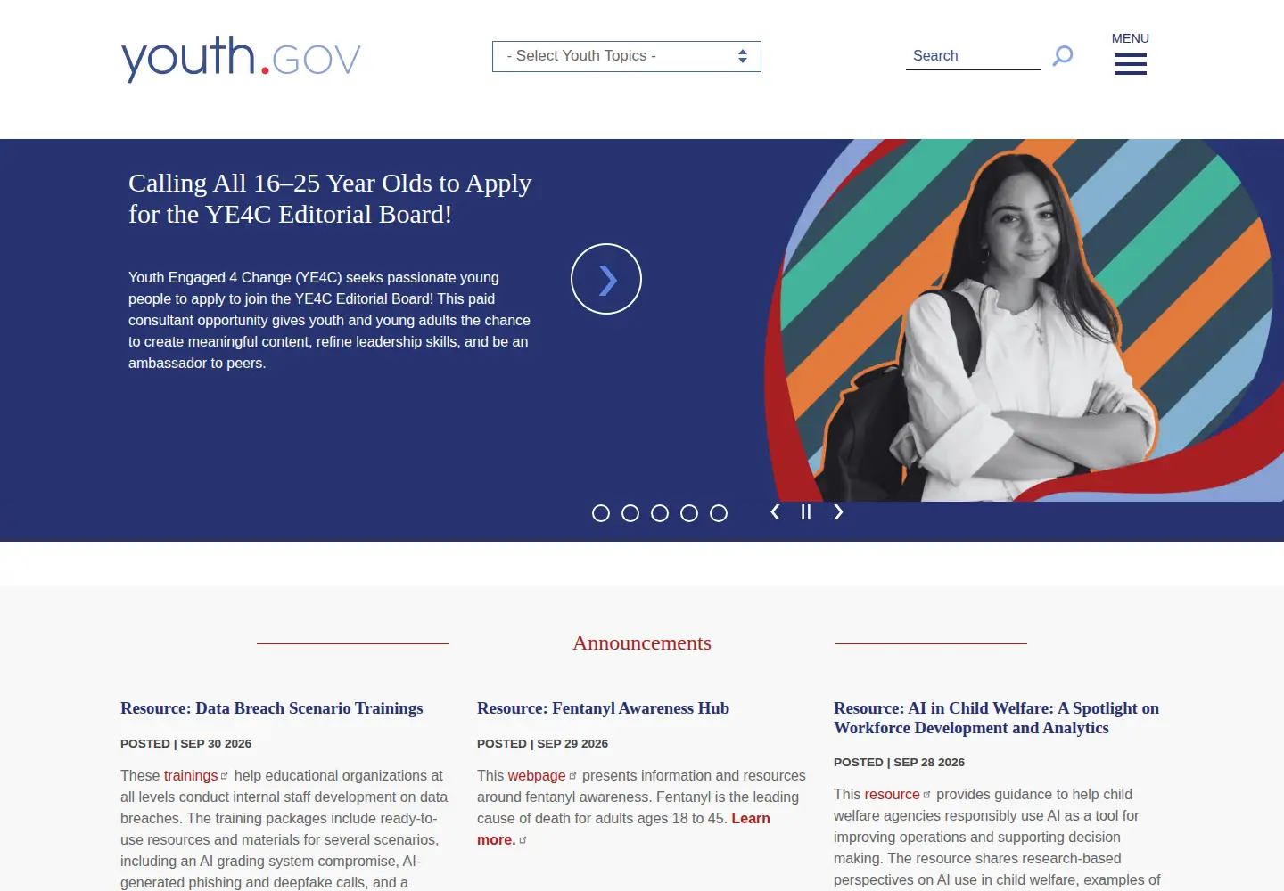 Screenshot of youth.gov
