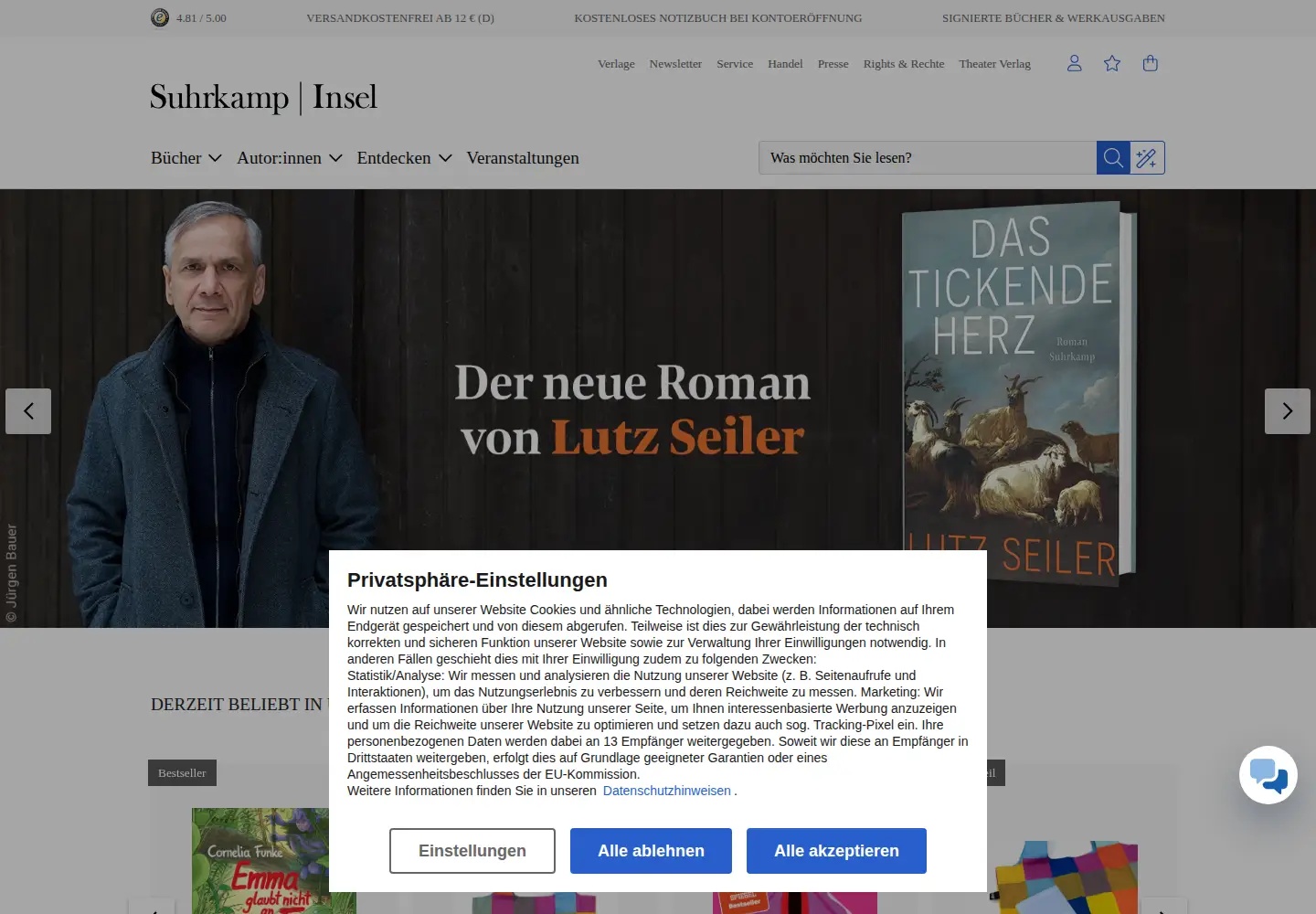 Screenshot of suhrkamp.de