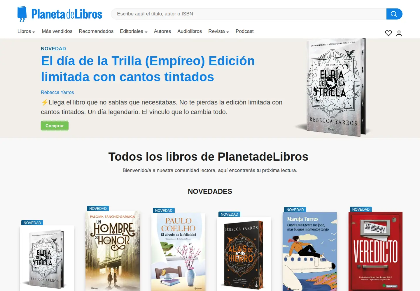 Captured homepage of planetadelibros.com in the current scan