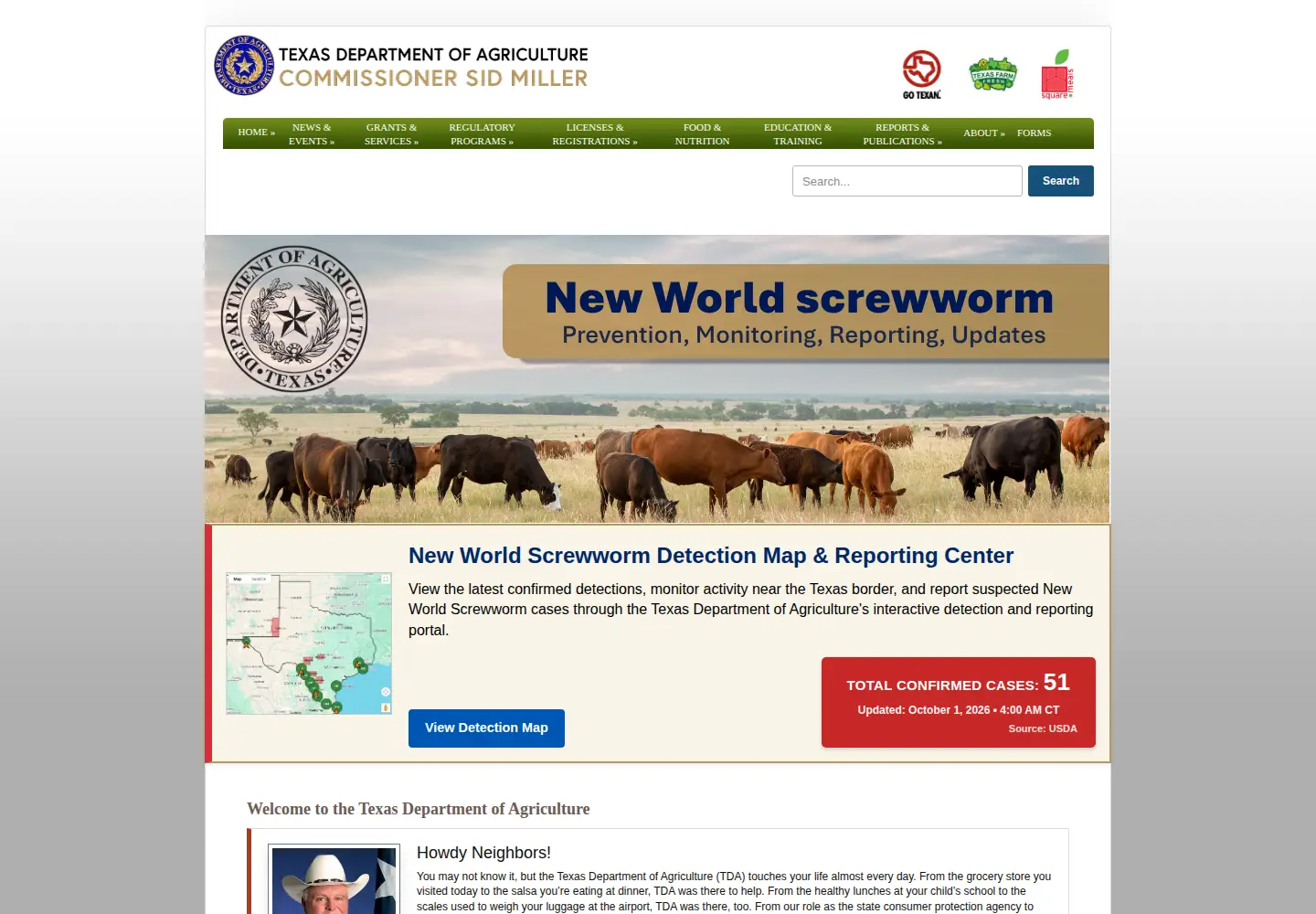 Screenshot of texasagriculture.gov