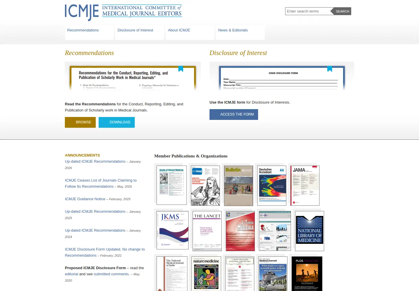 Screenshot of icmje.org