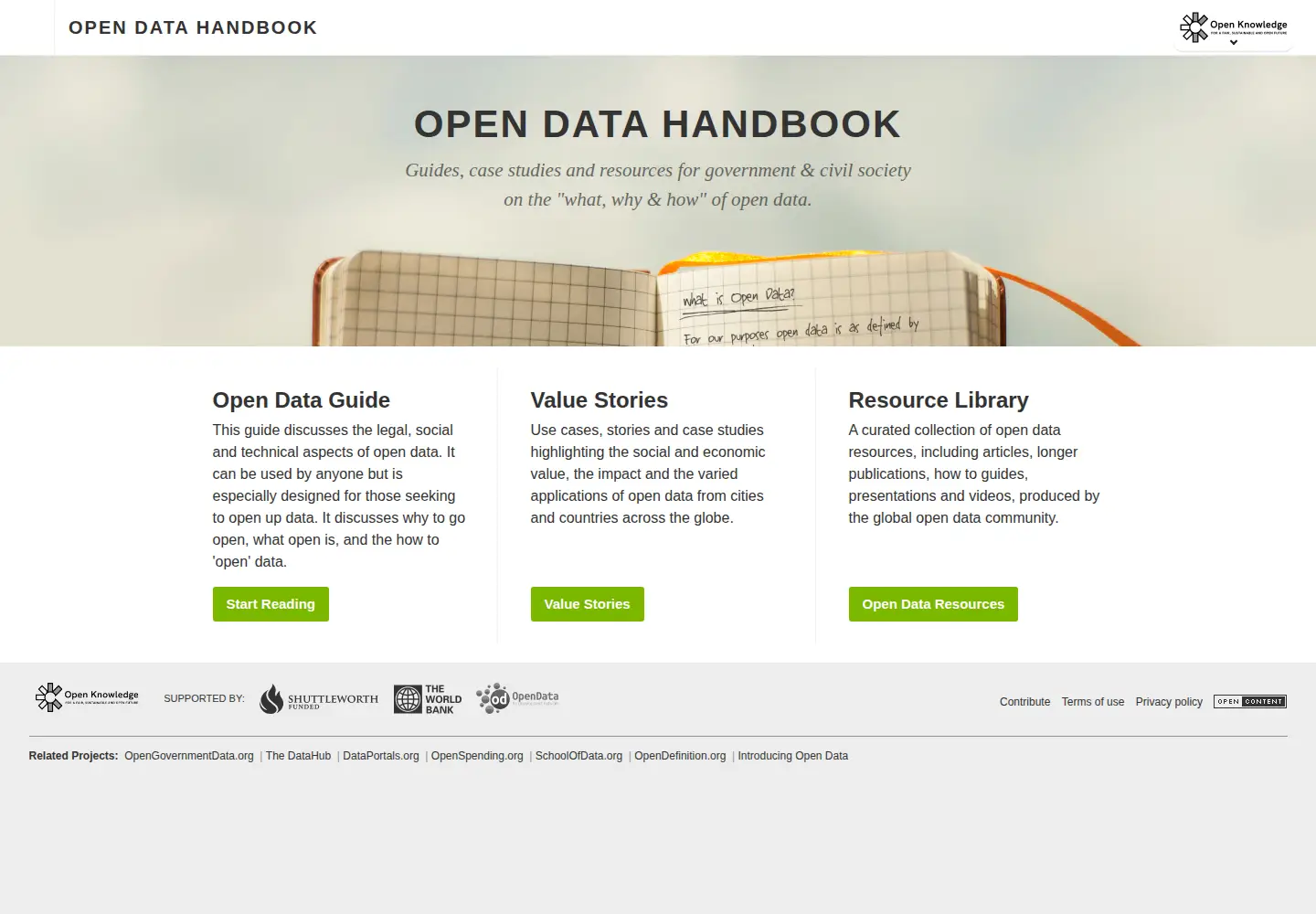 Screenshot of opendatahandbook.org