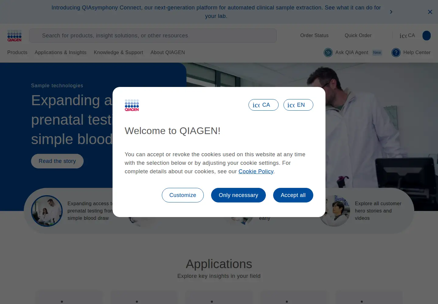 Screenshot of qiagen.com