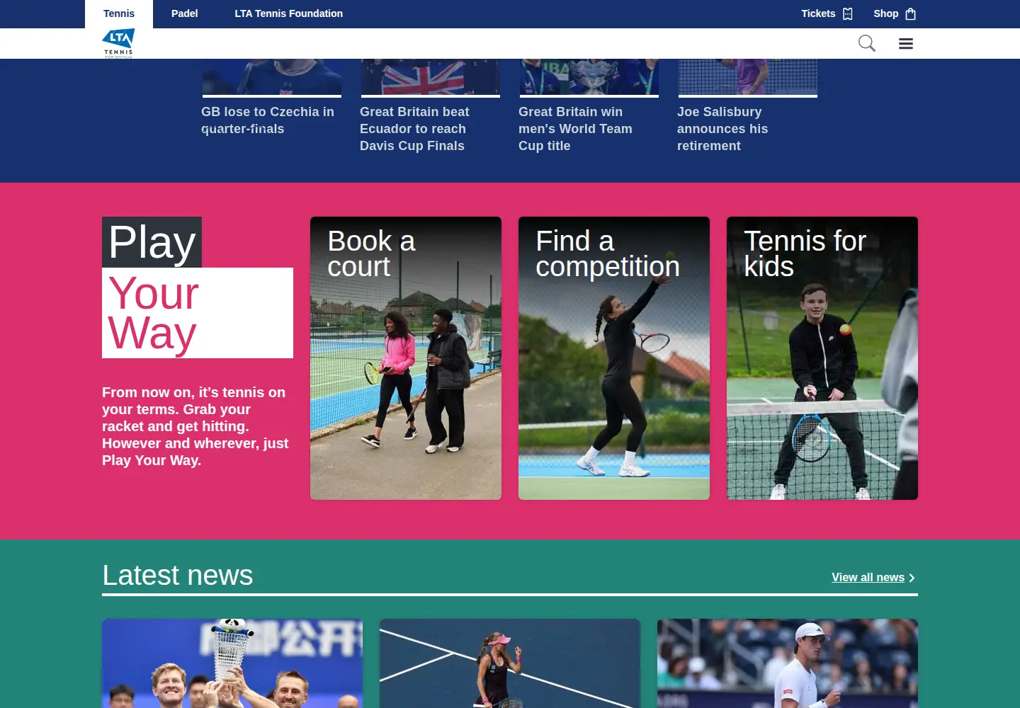 Screenshot of lta.org.uk