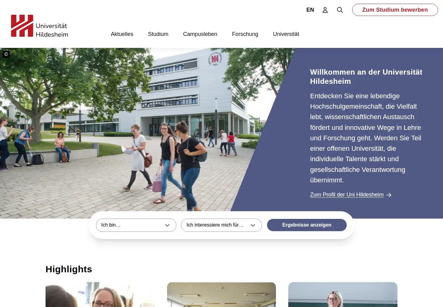 Screenshot of uni-hildesheim.de