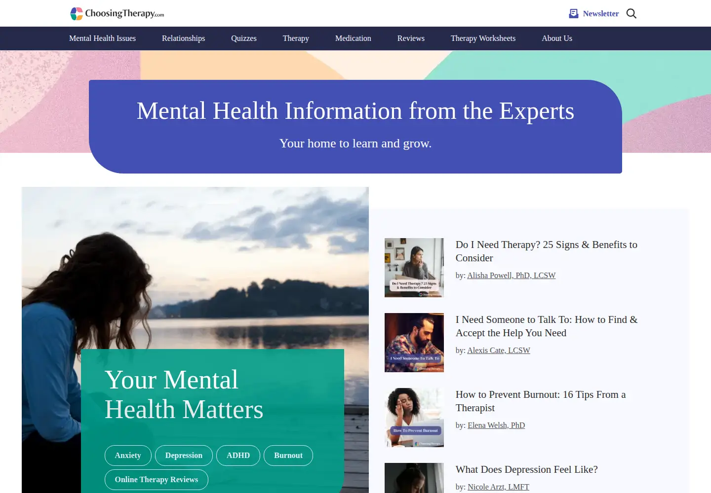 Screenshot of choosingtherapy.com