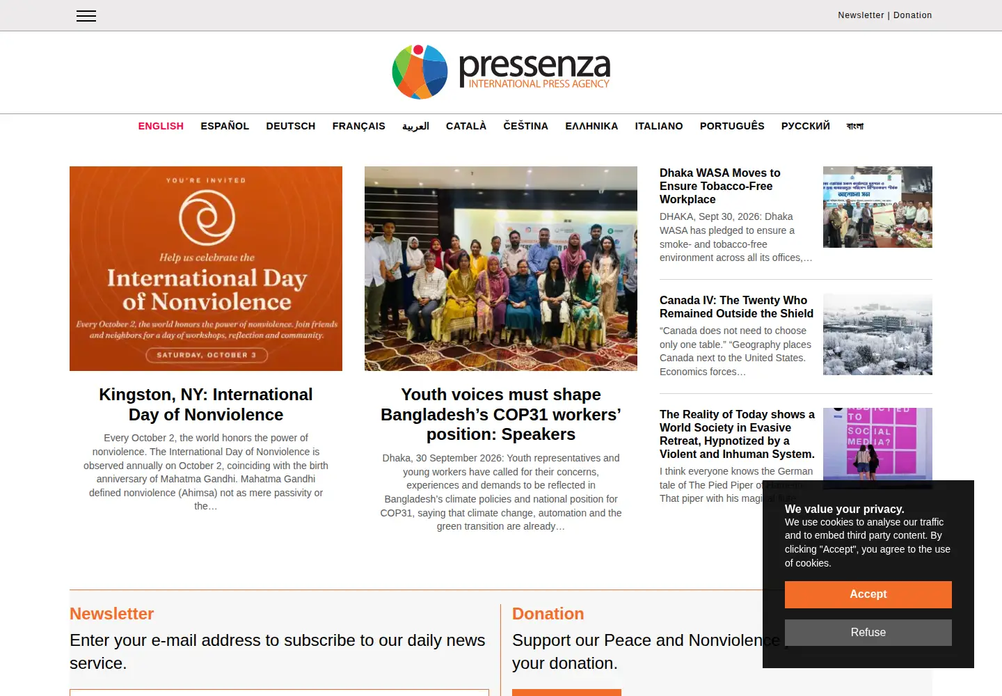 Screenshot of pressenza.com