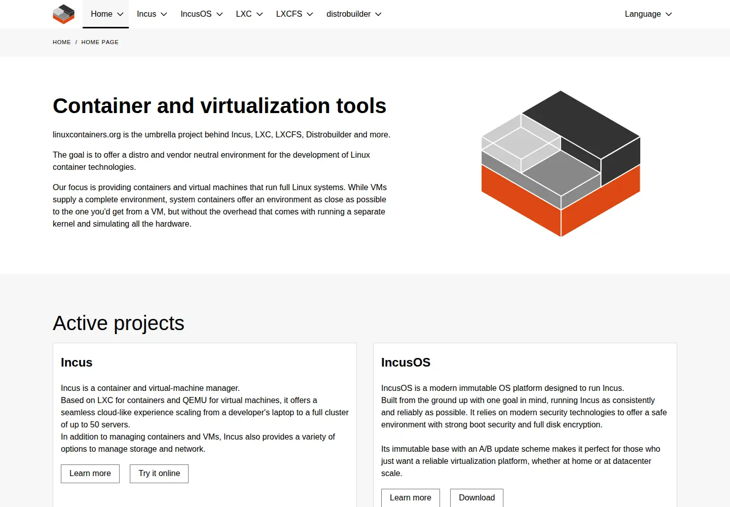 Screenshot of linuxcontainers.org