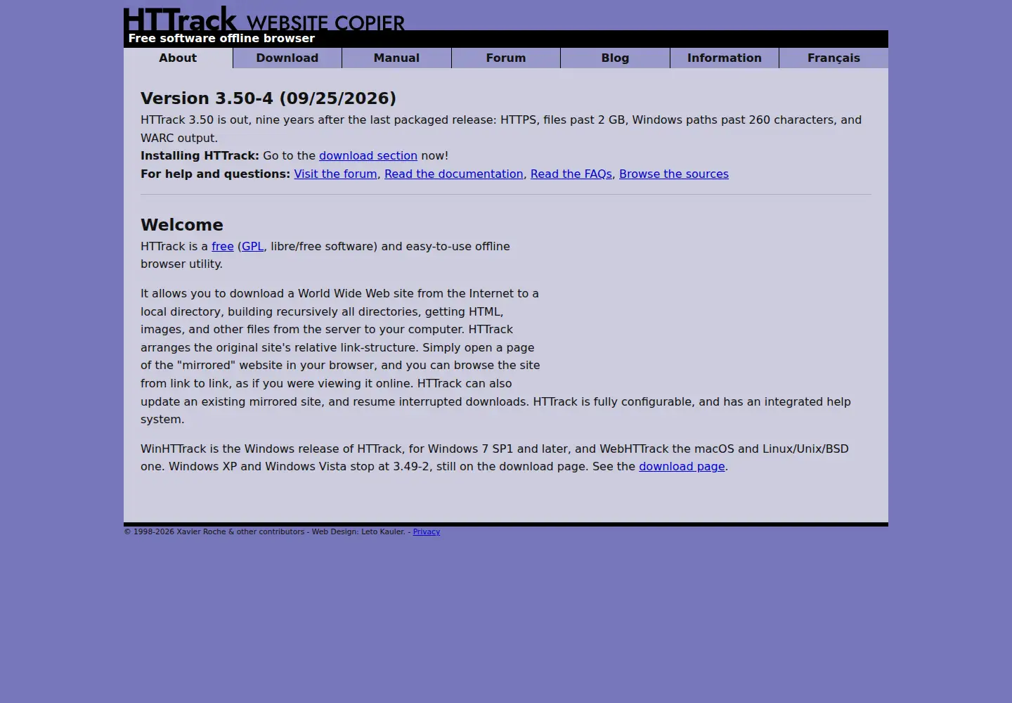 Screenshot of httrack.com