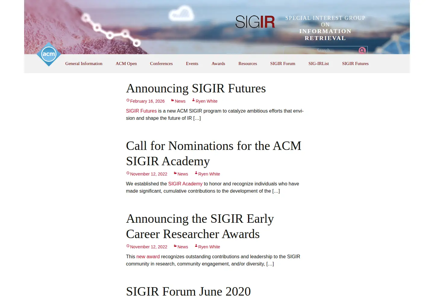 Captured homepage of sigir.org in the current scan
