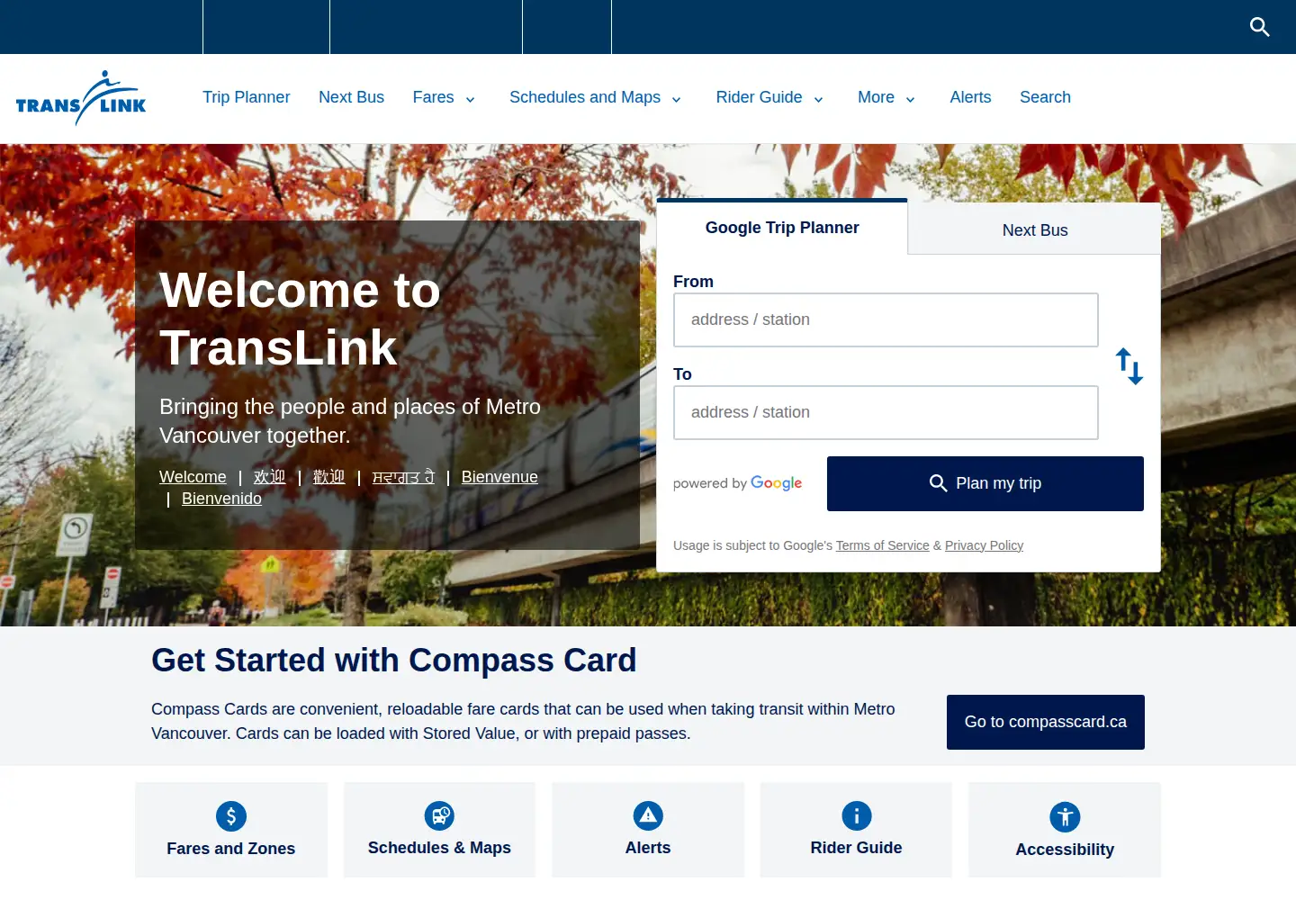 Screenshot of translink.ca