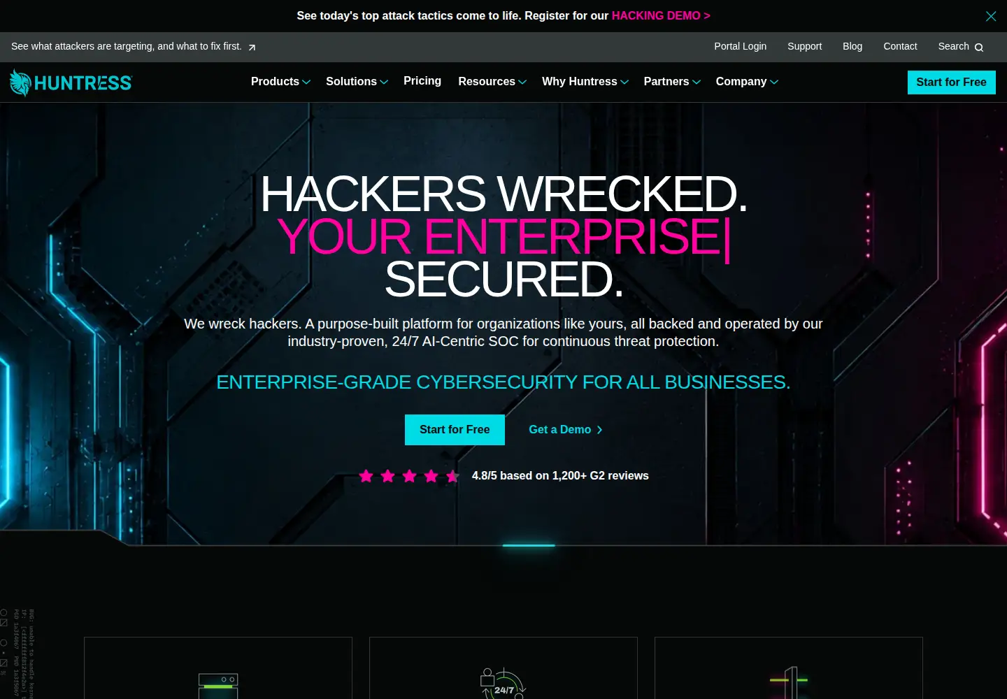 Screenshot of huntress.com
